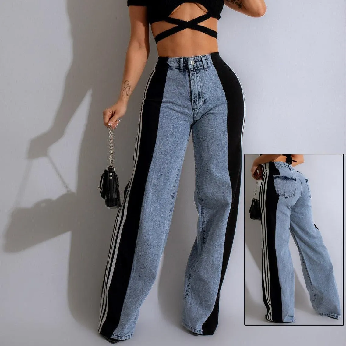 High-waist wide-leg denim pants