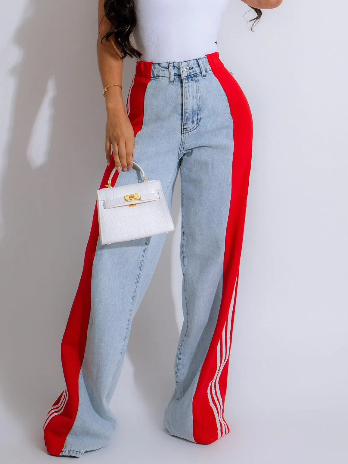 High-waist wide-leg denim pants