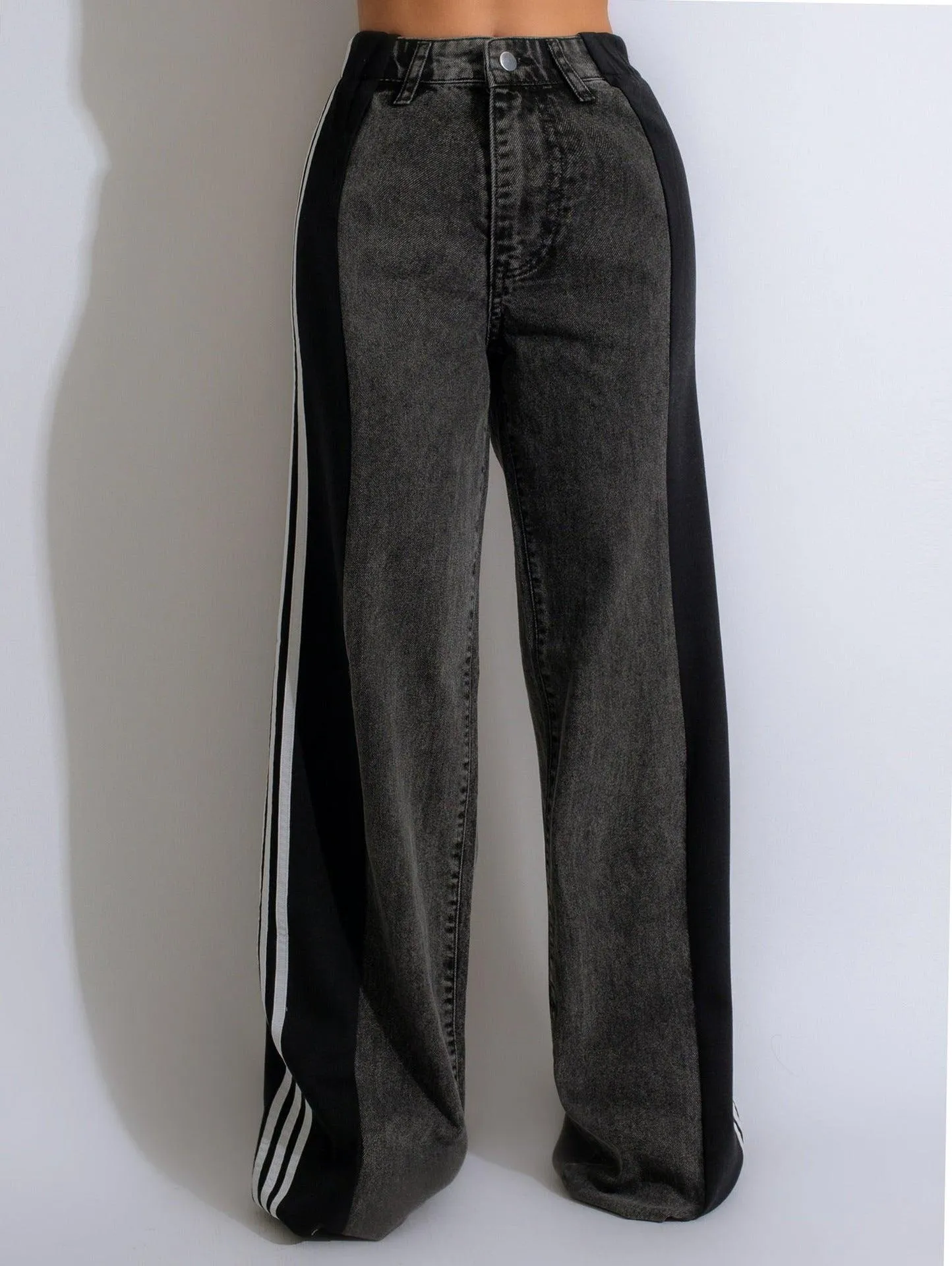 High-waist wide-leg denim pants