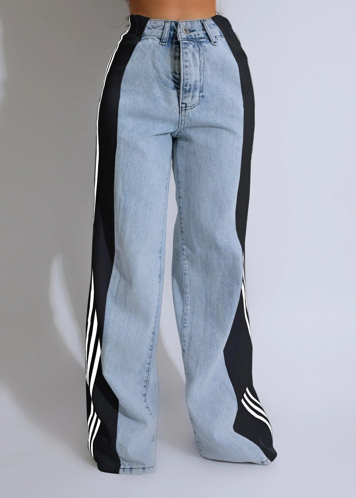 High-waist wide-leg denim pants