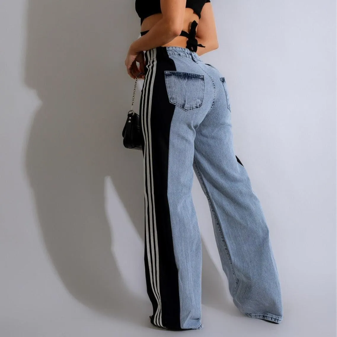 High-waist wide-leg denim pants