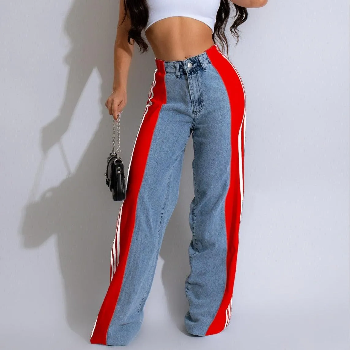 High-waist wide-leg denim pants