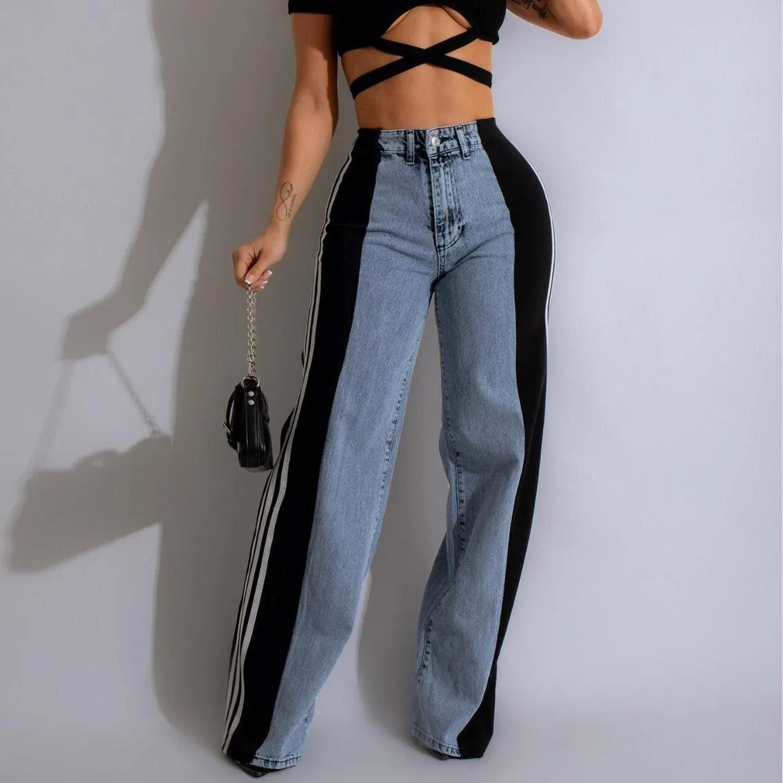 High-waist wide-leg denim pants