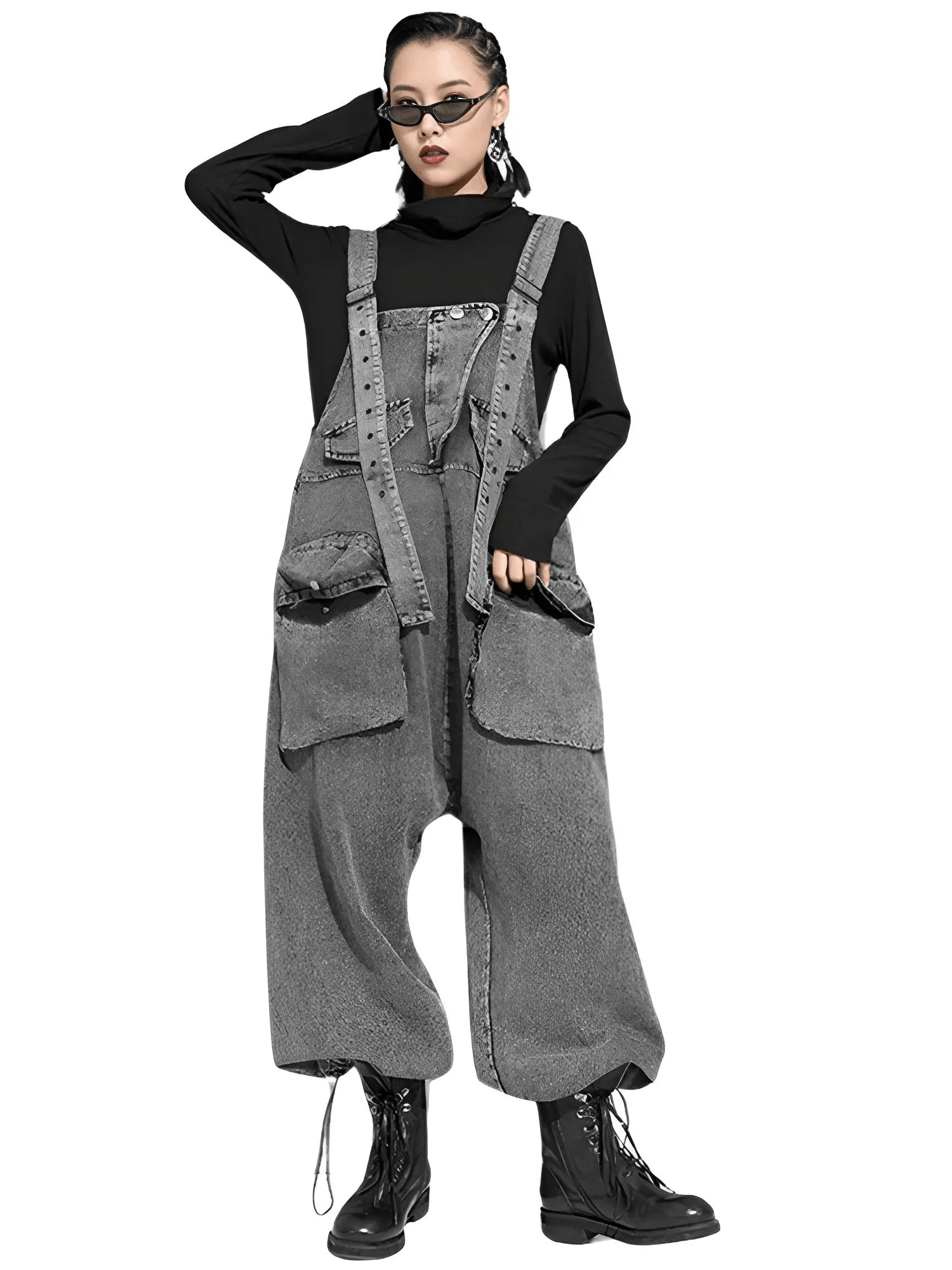 High Waist Women's Denim Overalls Black Pocket Trousers New Loose Fit Pants Women Fashion Spring Autumn