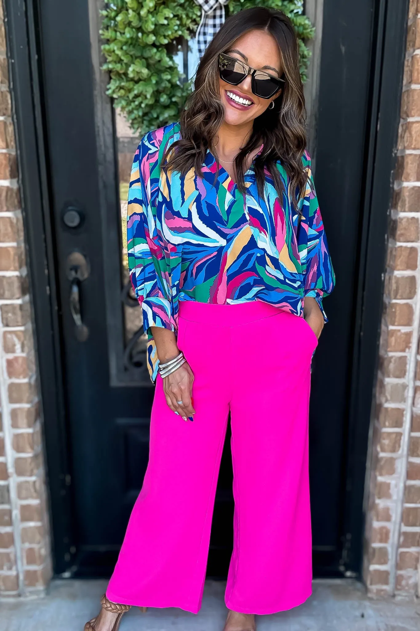 Hot Pink Solid Wide Leg Pants