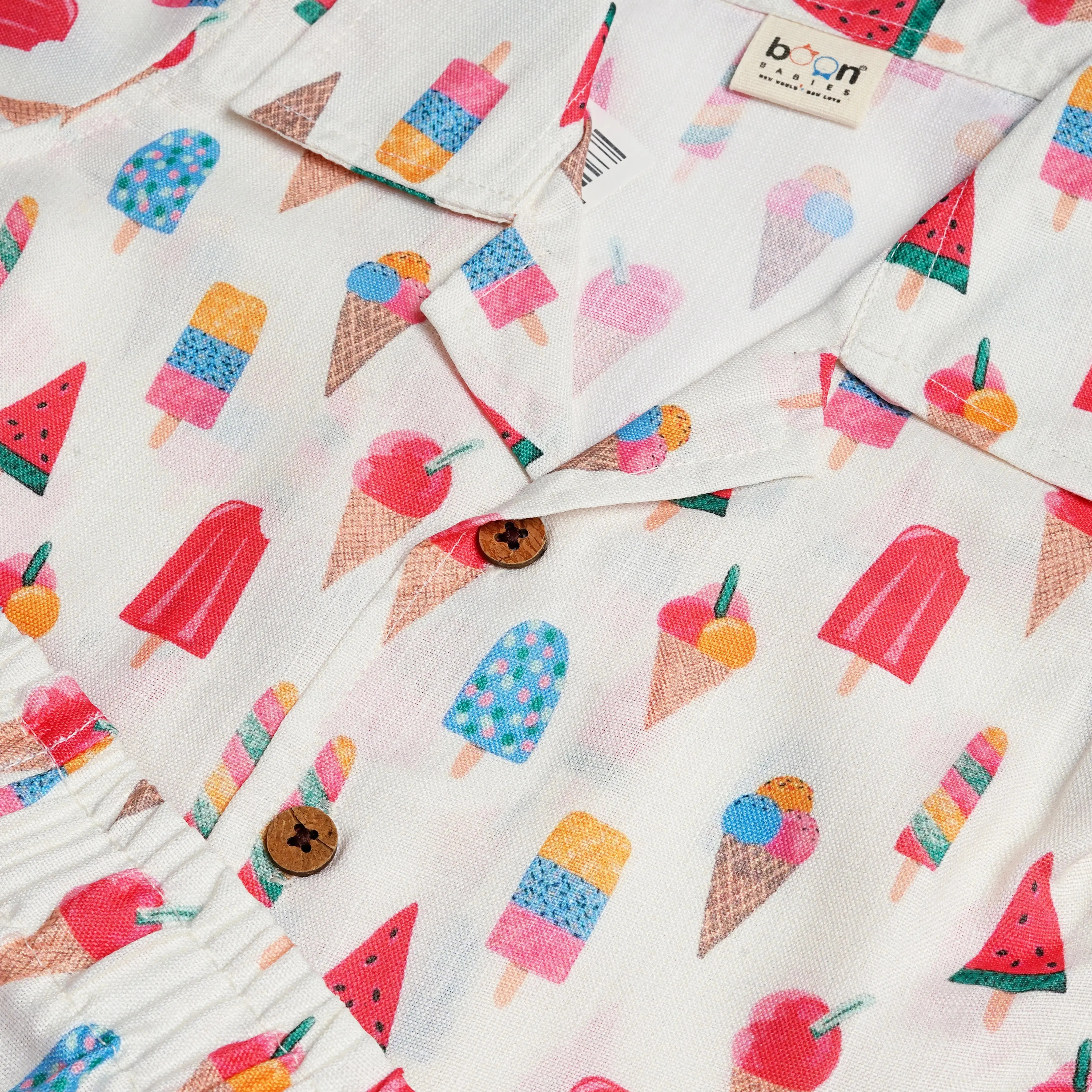 Ice Cream Fun – White Open-Collar Boys Shirt