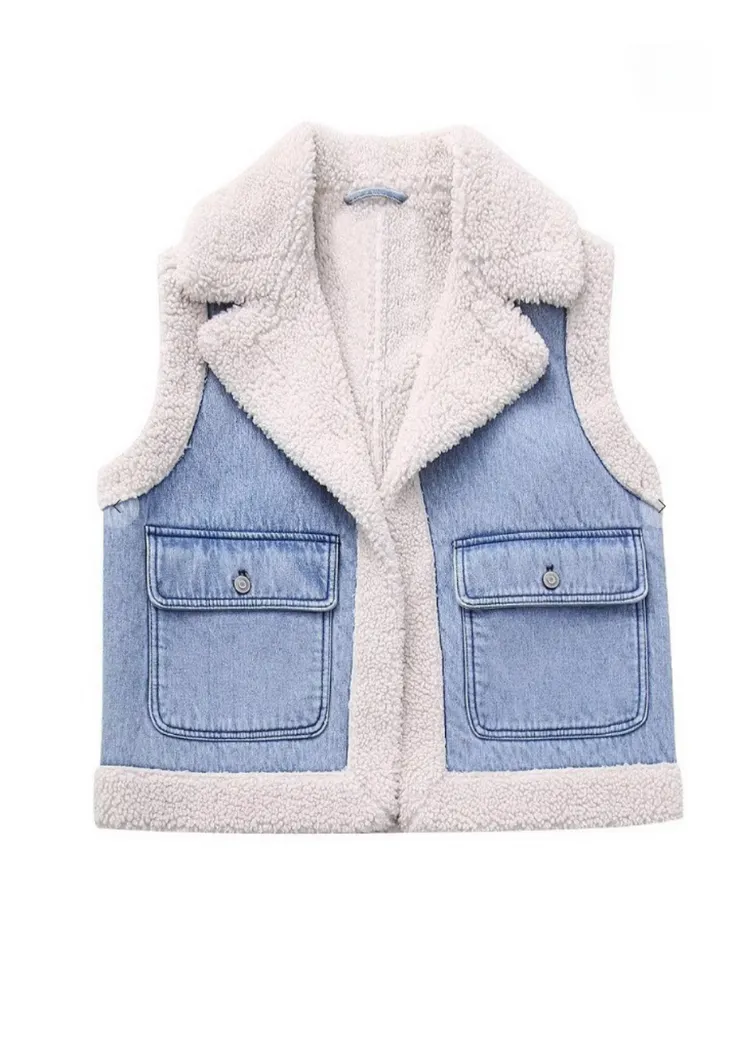 Jasmine Fleece Notched Denim Vest - Denim ***FINAL SALE***