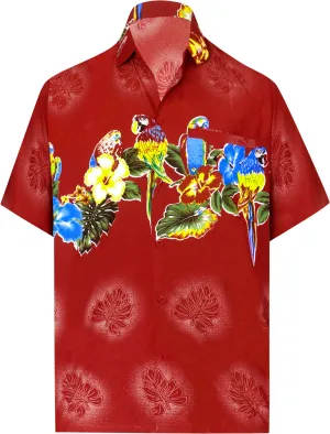 LA LEELA Shirt Casual Button Down Short Sleeve Beach Shirt Men Aloha Blood Red_W369