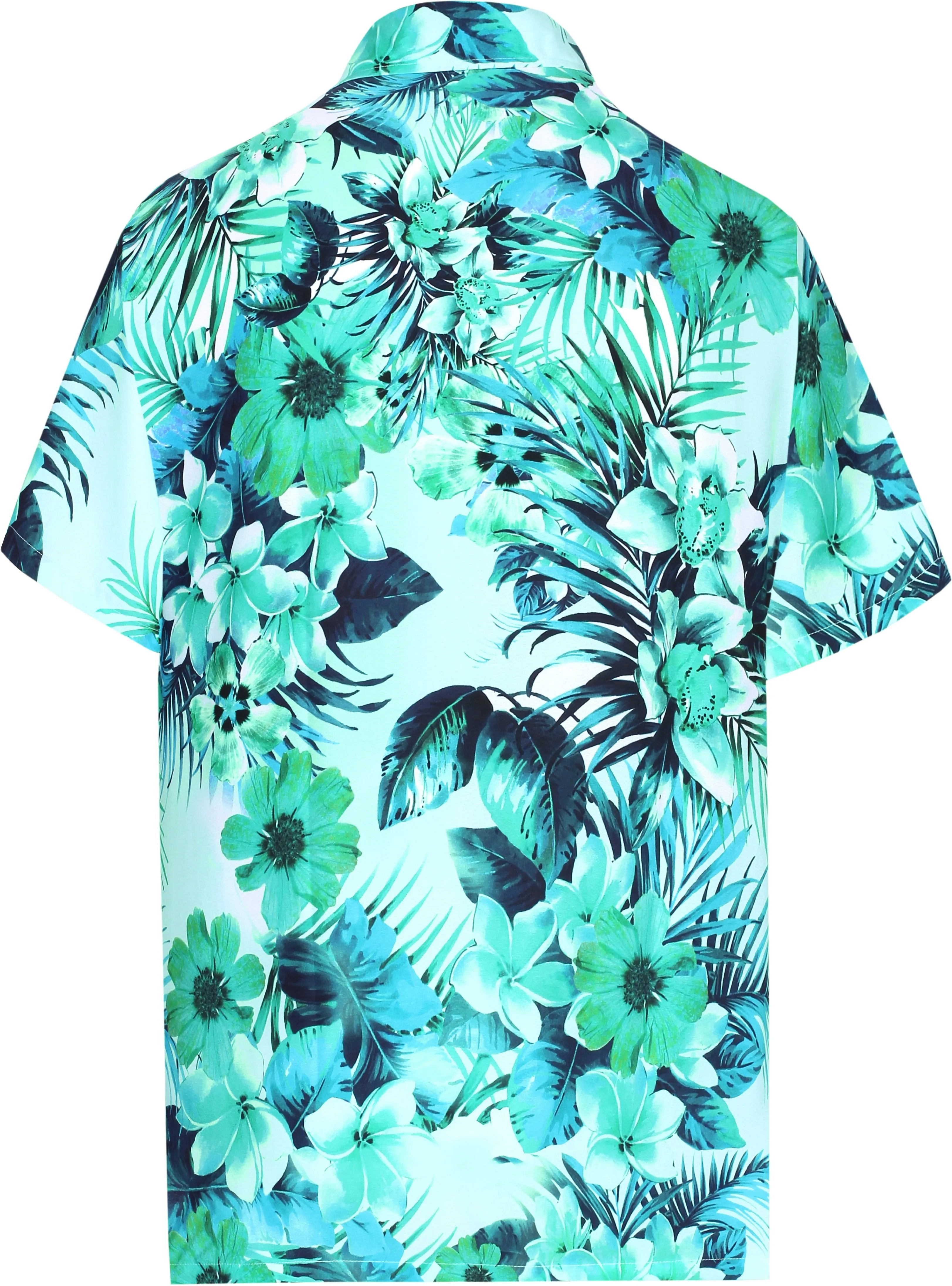 LA LEELA Shirt Casual Button Down Short Sleeve Beach Shirt Men Aloha Pocket Blue_AA232