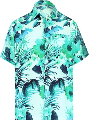 LA LEELA Shirt Casual Button Down Short Sleeve Beach Shirt Men Aloha Pocket Blue_AA232