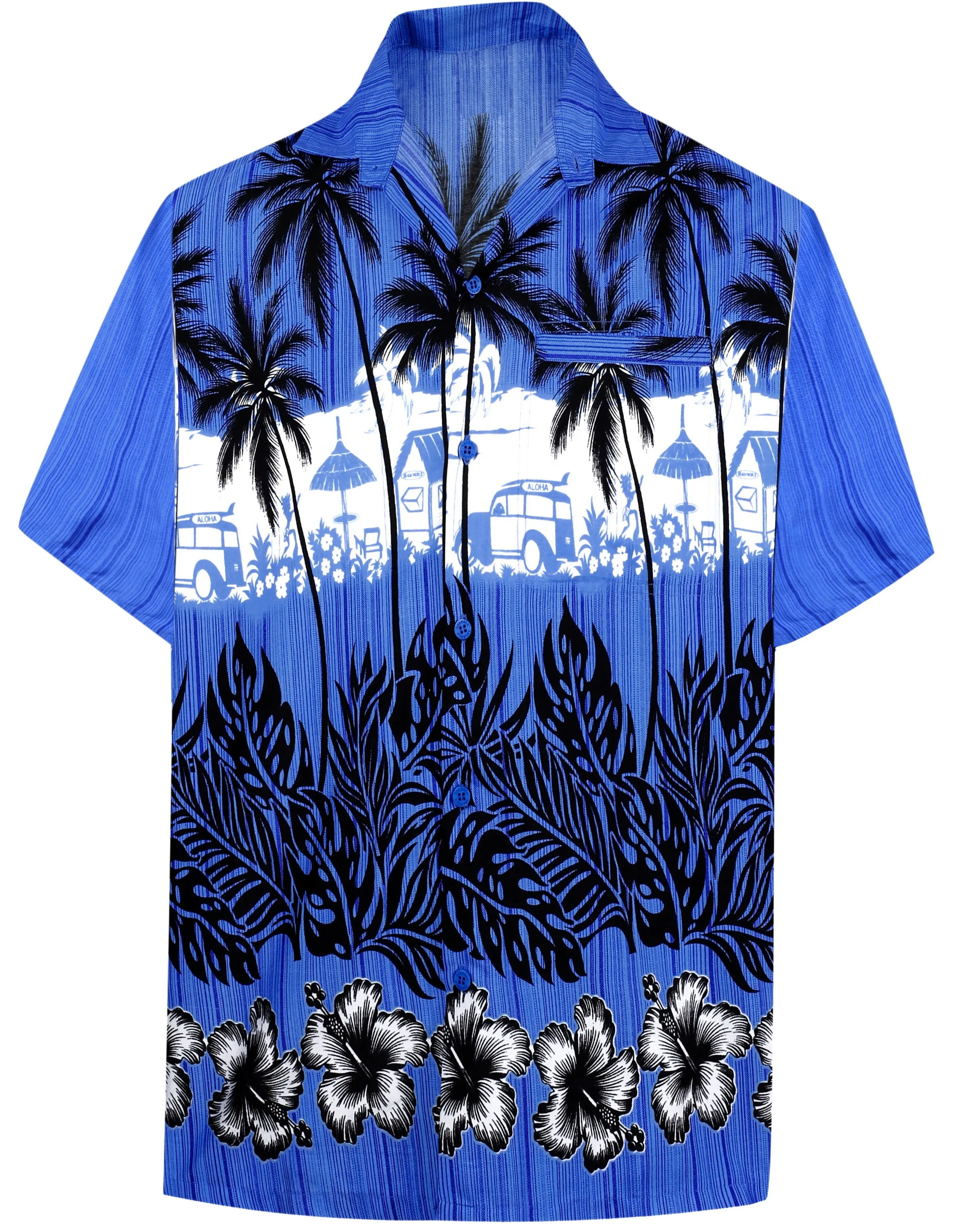 LA LEELA Shirt Casual Button Down Short Sleeve Beach Shirt Men Aloha Pocket Blue_W386