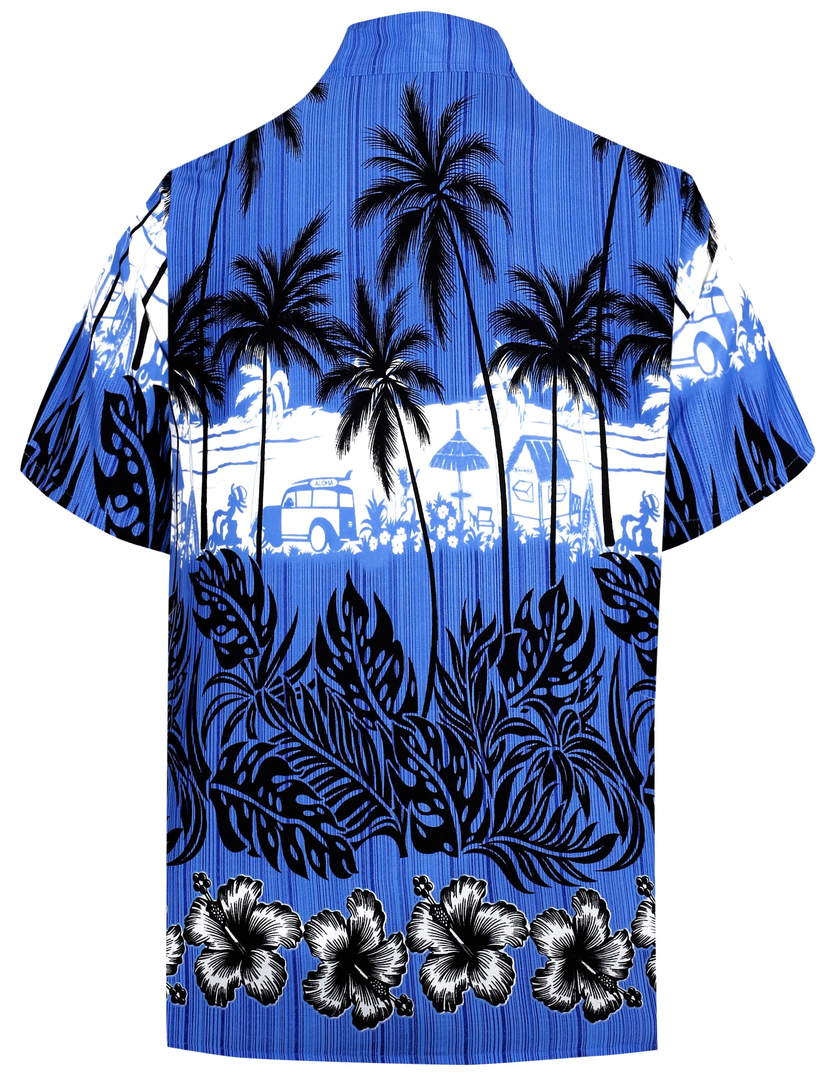 LA LEELA Shirt Casual Button Down Short Sleeve Beach Shirt Men Aloha Pocket Blue_W386