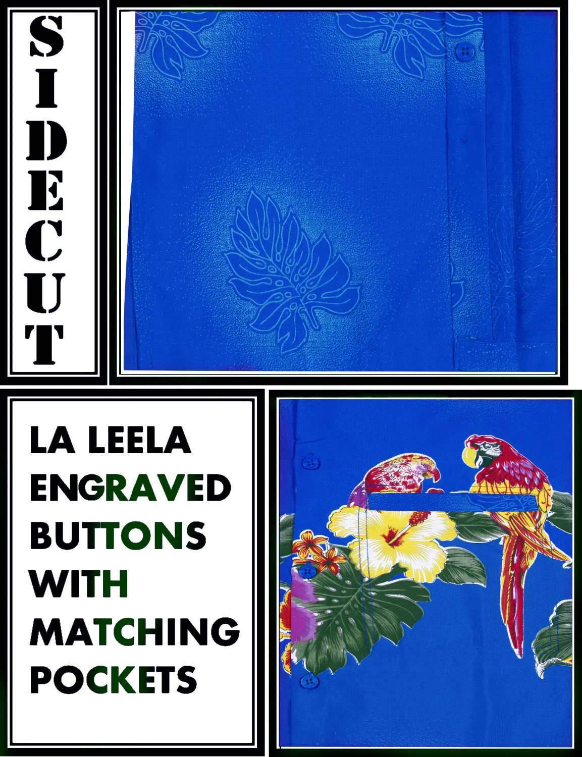 LA LEELA Shirt Casual Button Down Short Sleeve Beach Shirt Men Aloha Pocket shirt Blue_W368