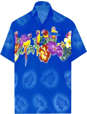 LA LEELA Shirt Casual Button Down Short Sleeve Beach Shirt Men Aloha Pocket shirt Blue_W368