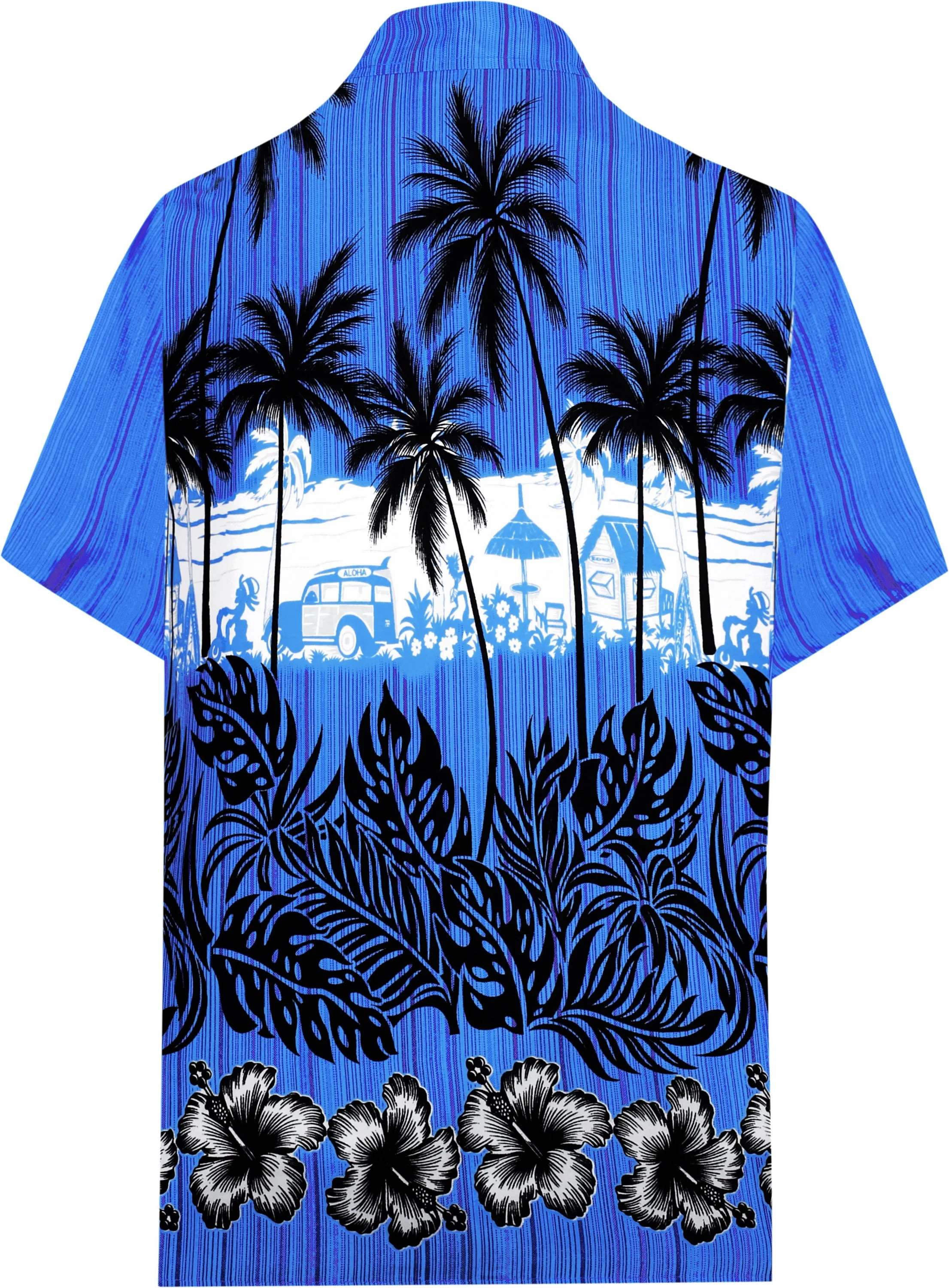 LA LEELA Shirt Casual Button Down Short Sleeve Beach Shirt Men Aloha Pocket shirt Blue_W382