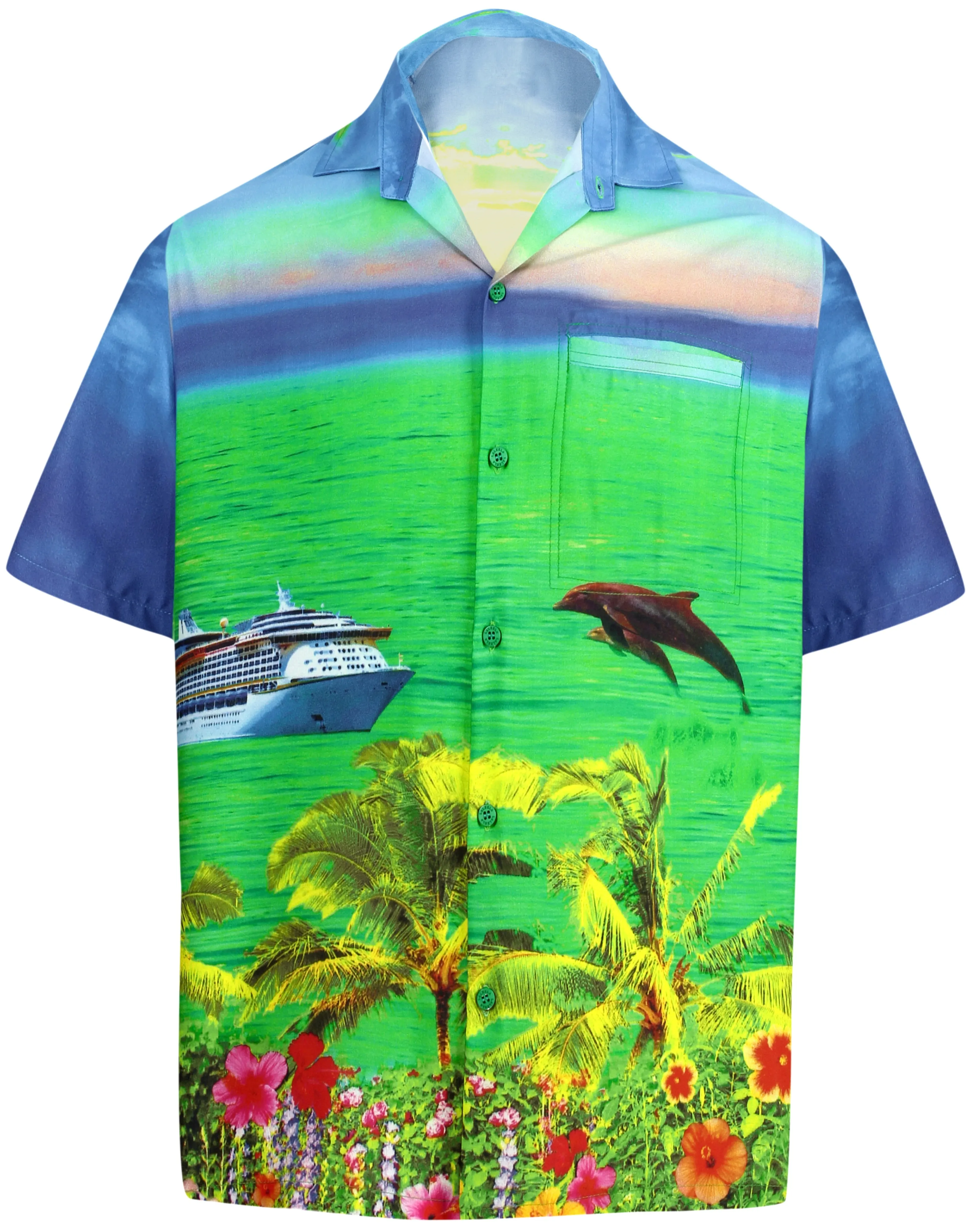 LA LEELA Shirt Casual Button Down Short Sleeve Beach Shirt Men Aloha Pocket shirt Blue_W558