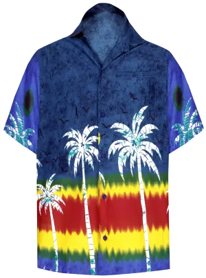 LA LEELA Shirt Casual Button Down Short Sleeve Beach Shirt Men Aloha Pocket shirt Bright Blue_AA107