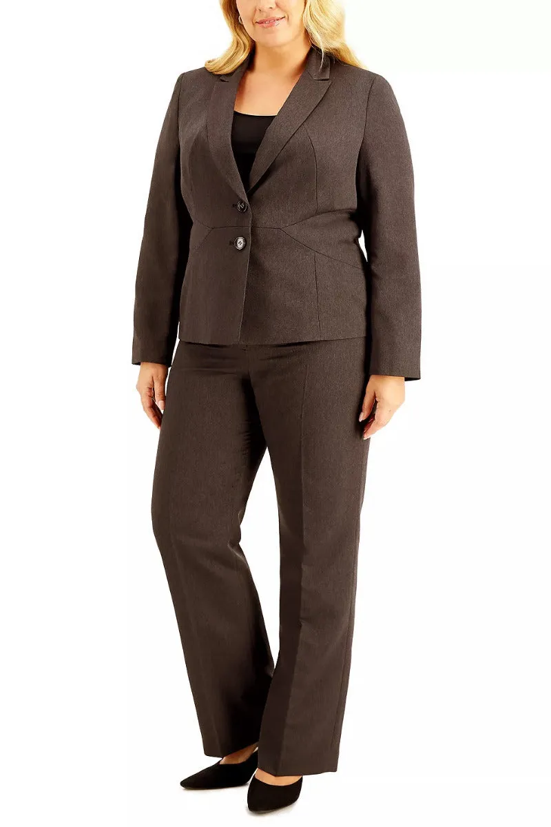 Le Suit Notched Collar two Button Closure Shoulder Pads with Mid Rise Straight Leg Zipper with Hook and Bar Closure Pant