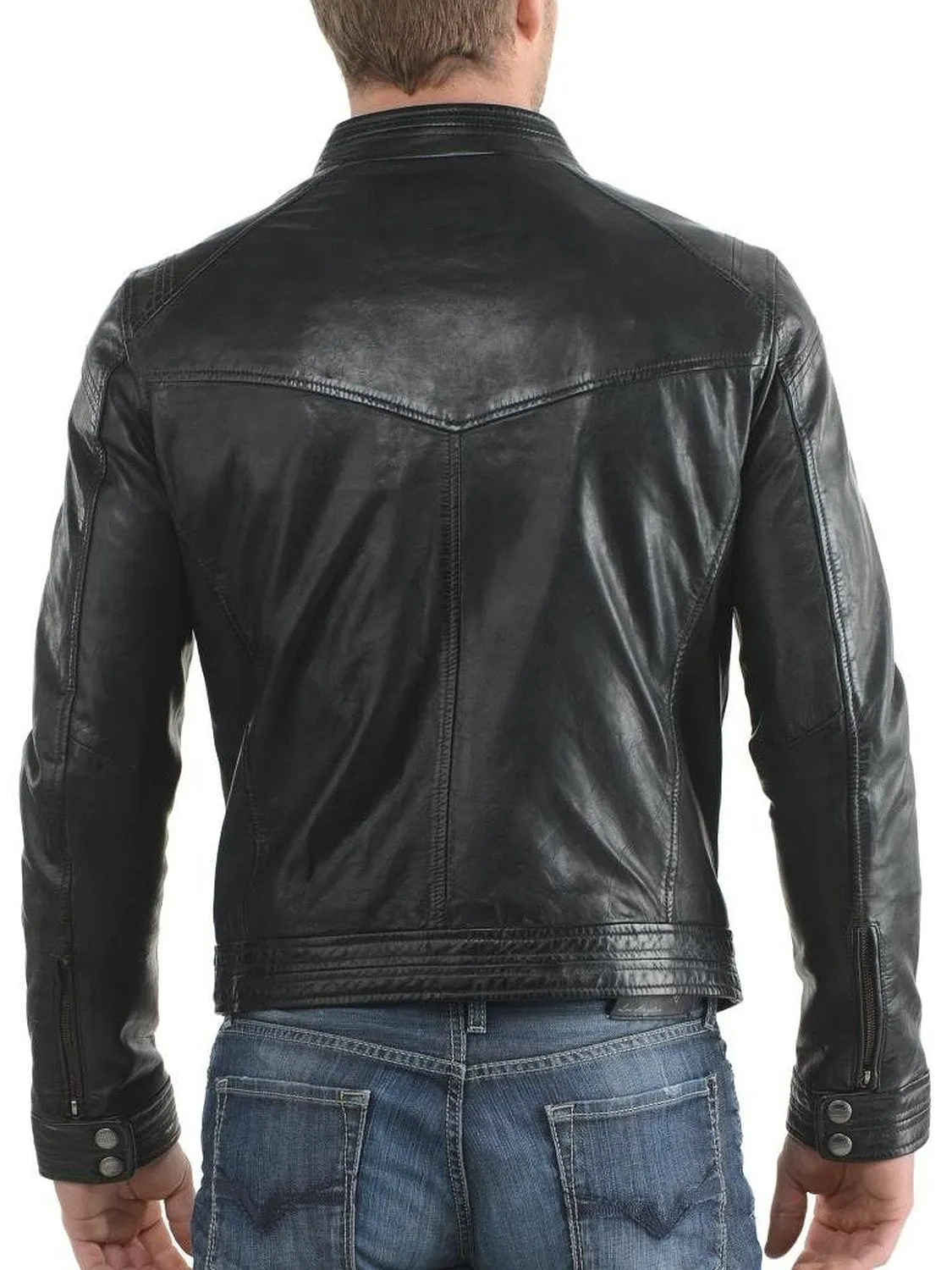 Leather Jackets Hub Mens Genuine Cowhide Leather Jacket (Black, Racer Jacket) - 1501624