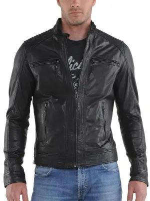 Leather Jackets Hub Mens Genuine Cowhide Leather Jacket (Black, Racer Jacket) - 1501625