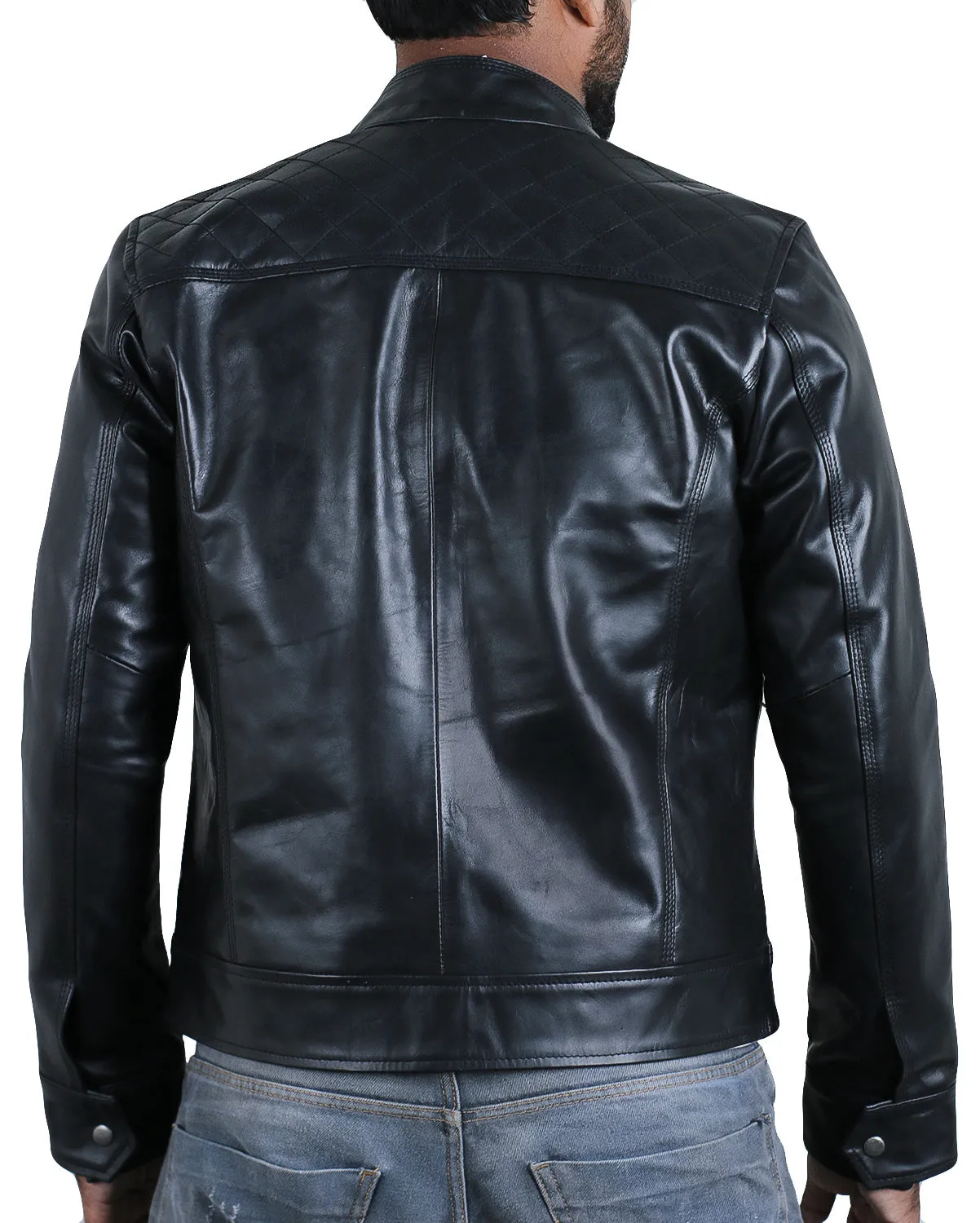 Leather Jackets Hub Mens Genuine Cowhide Leather Jacket (Black, Racer Jacket) - 1501625