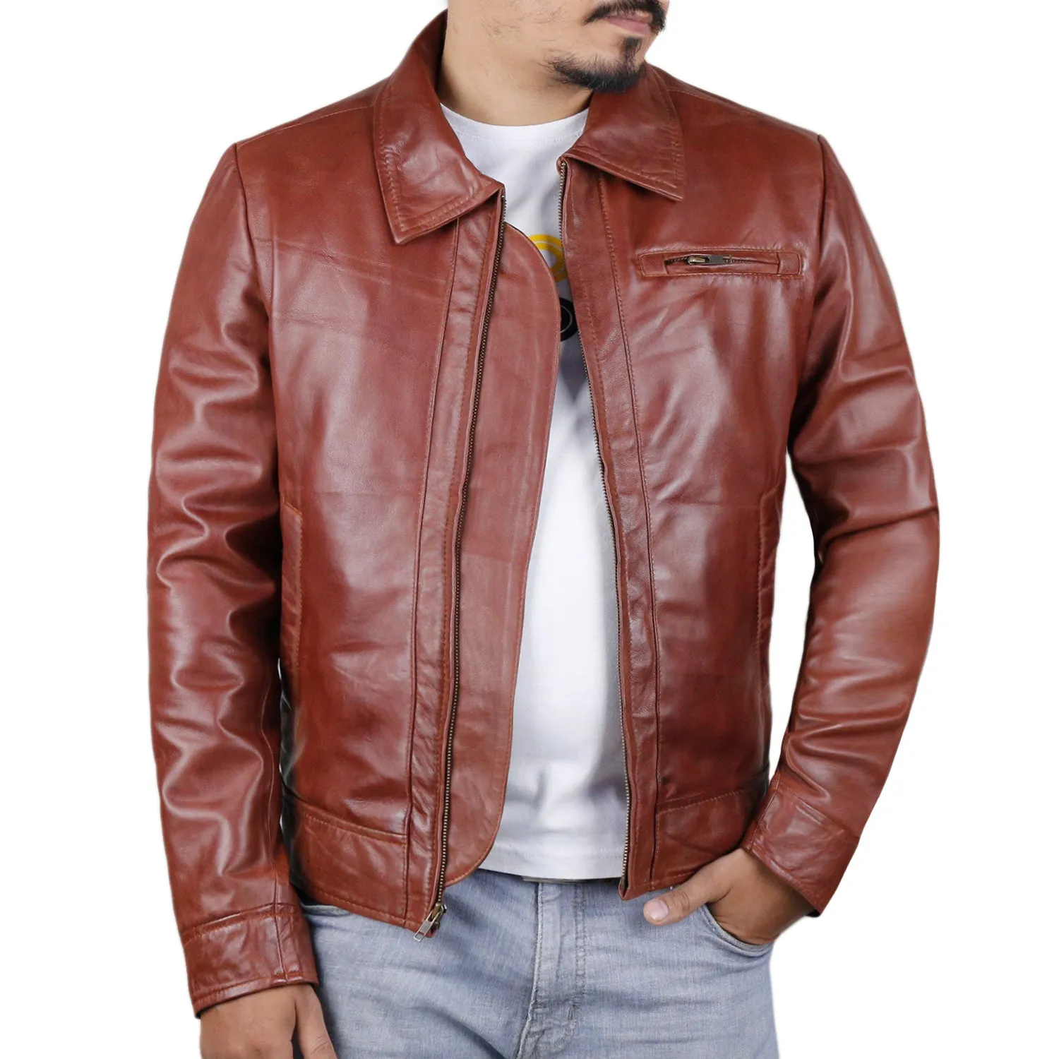 Leather Jackets Hub Mens Genuine Lambskin Leather Jacket (Black, Aviator Jacket) - 1501013