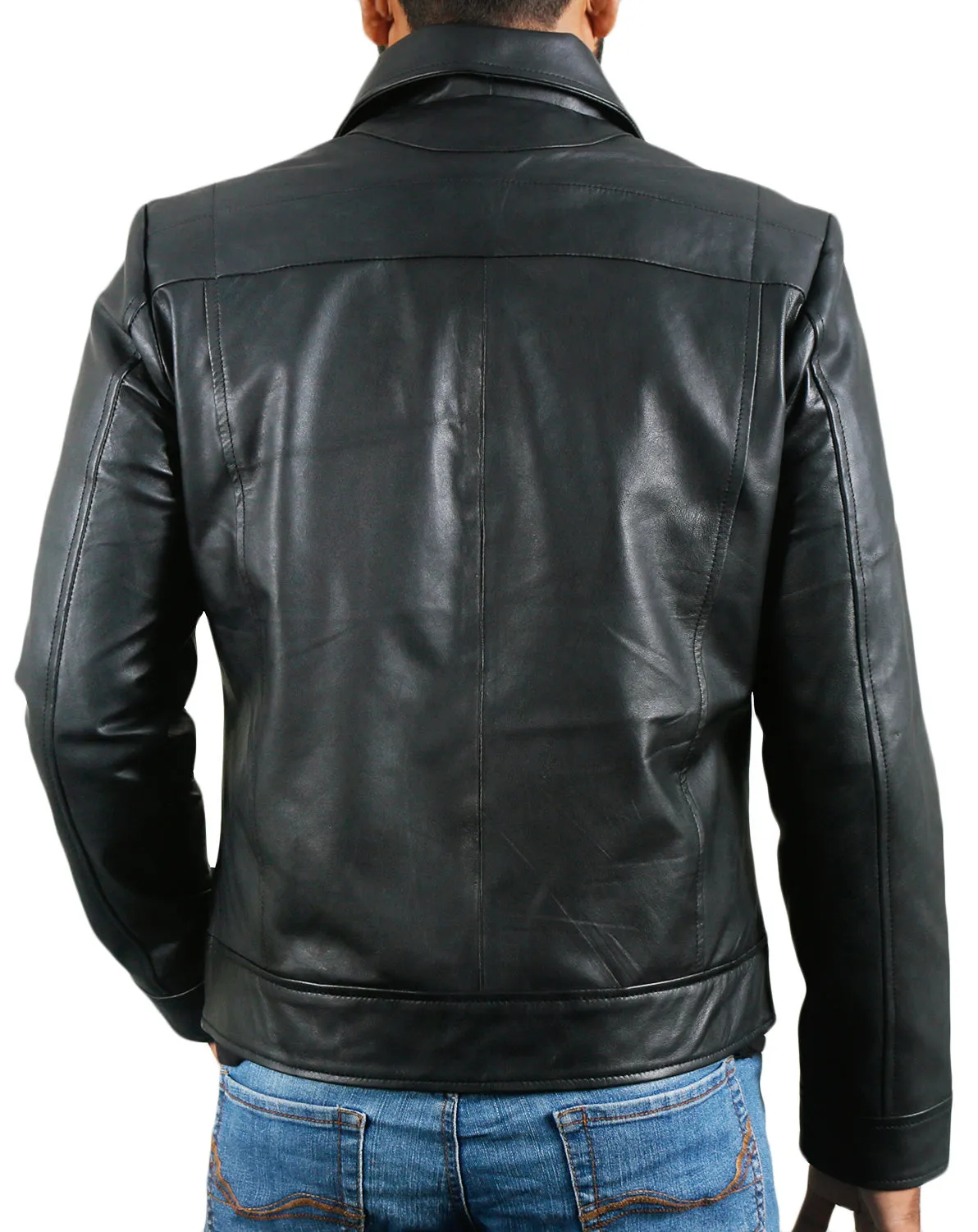 Leather Jackets Hub Mens Genuine Lambskin Leather Jacket (Black, Aviator Jacket) - 1501013