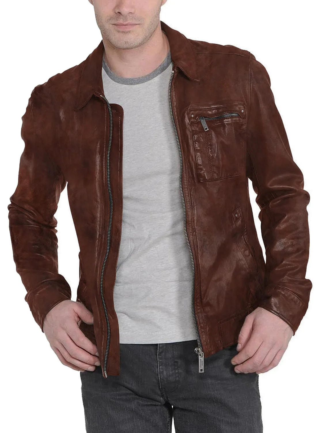 Leather Jackets Hub Mens Genuine Lambskin Leather Jacket (Black, Aviator Jacket) - 1501221