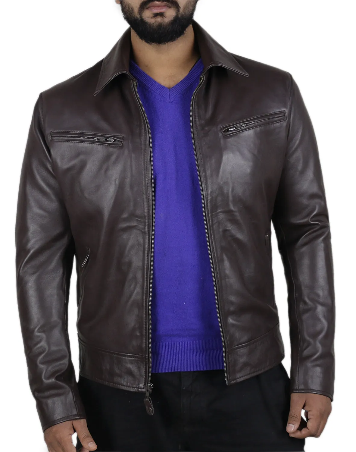 Leather Jackets Hub Mens Genuine Lambskin Leather Jacket (Black, Classic Jacket) - 1501059