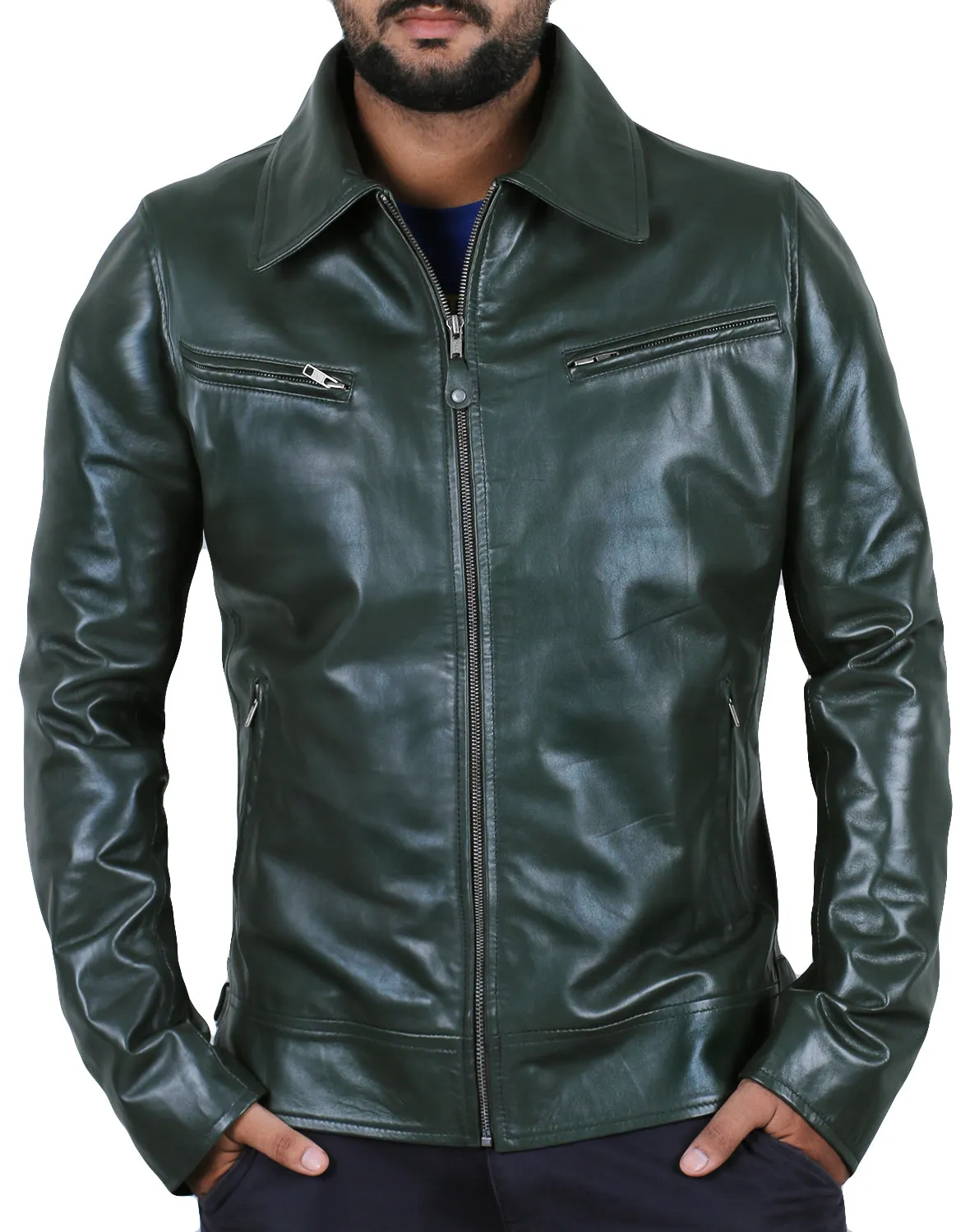 Leather Jackets Hub Mens Genuine Lambskin Leather Jacket (Black, Classic Jacket) - 1501059