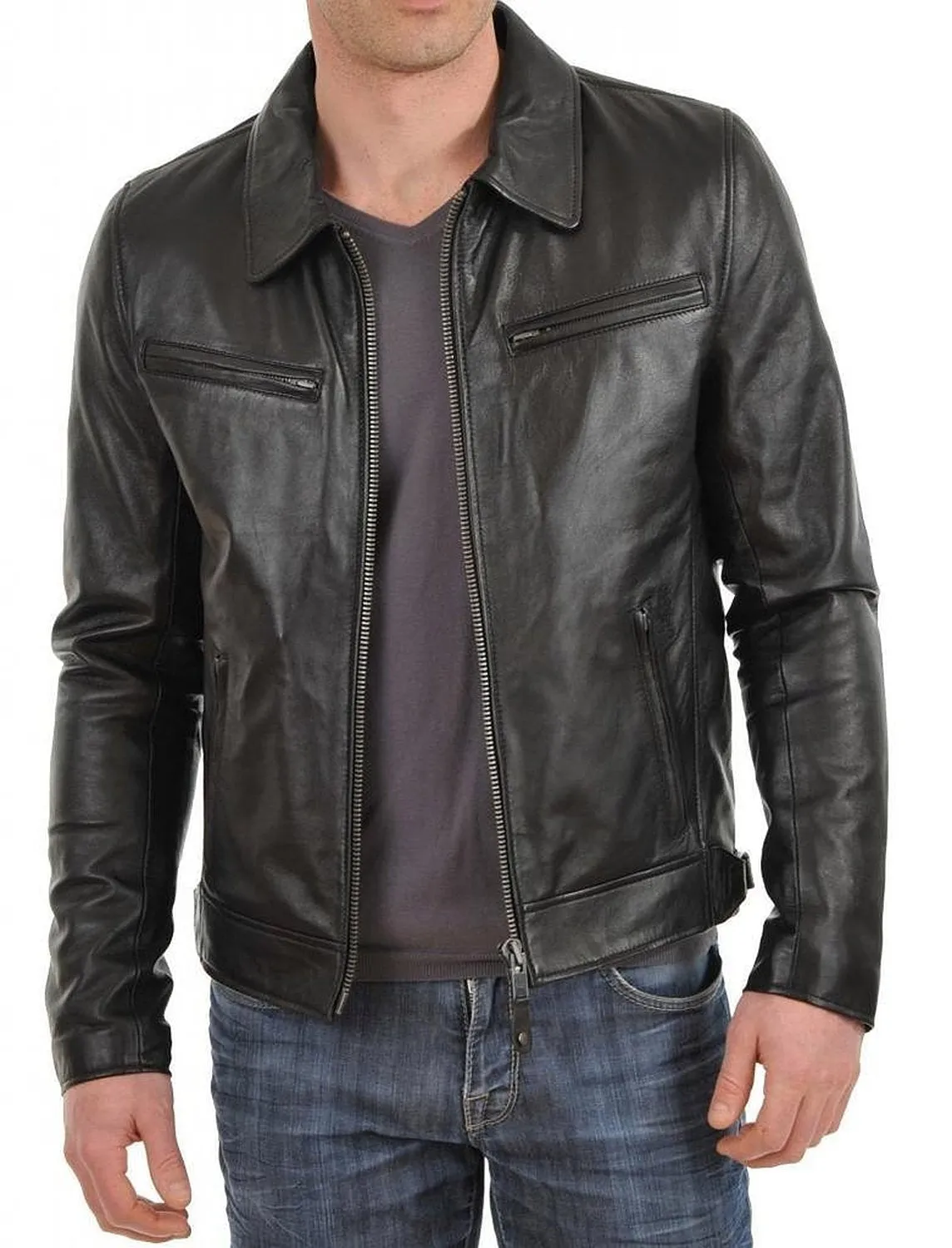 Leather Jackets Hub Mens Genuine Lambskin Leather Jacket (Black, Classic Jacket) - 1501059