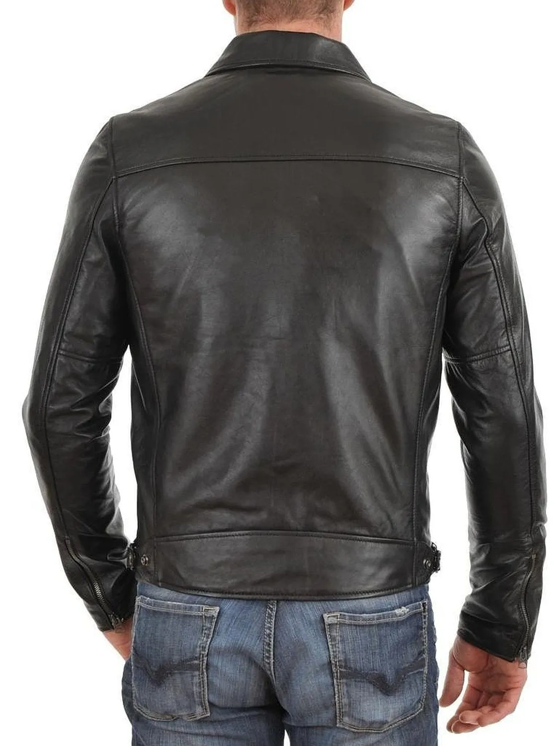 Leather Jackets Hub Mens Genuine Lambskin Leather Jacket (Black, Classic Jacket) - 1501059