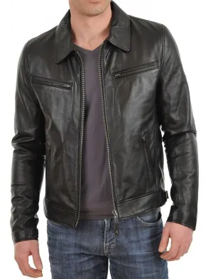 Leather Jackets Hub Mens Genuine Lambskin Leather Jacket (Black, Classic Jacket) - 1501059