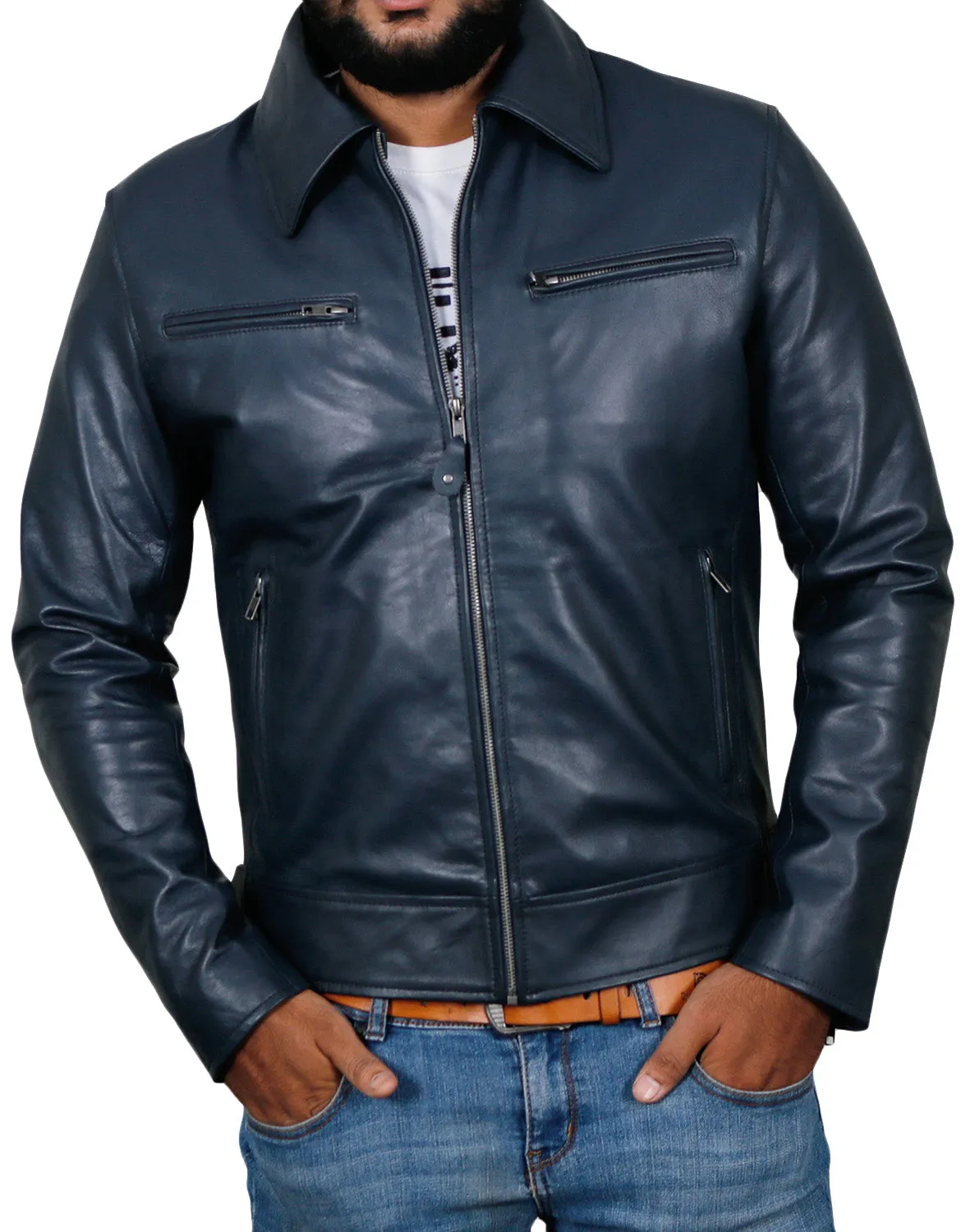 Leather Jackets Hub Mens Genuine Lambskin Leather Jacket (Black, Classic Jacket) - 1501059