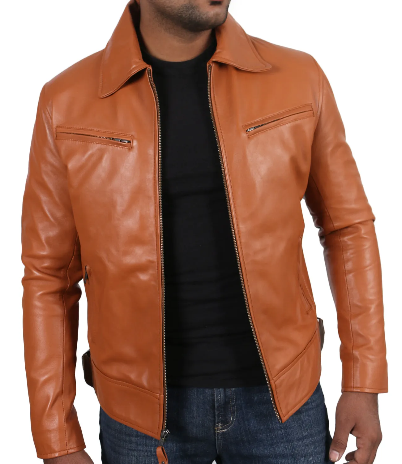 Leather Jackets Hub Mens Genuine Lambskin Leather Jacket (Black, Classic Jacket) - 1501059