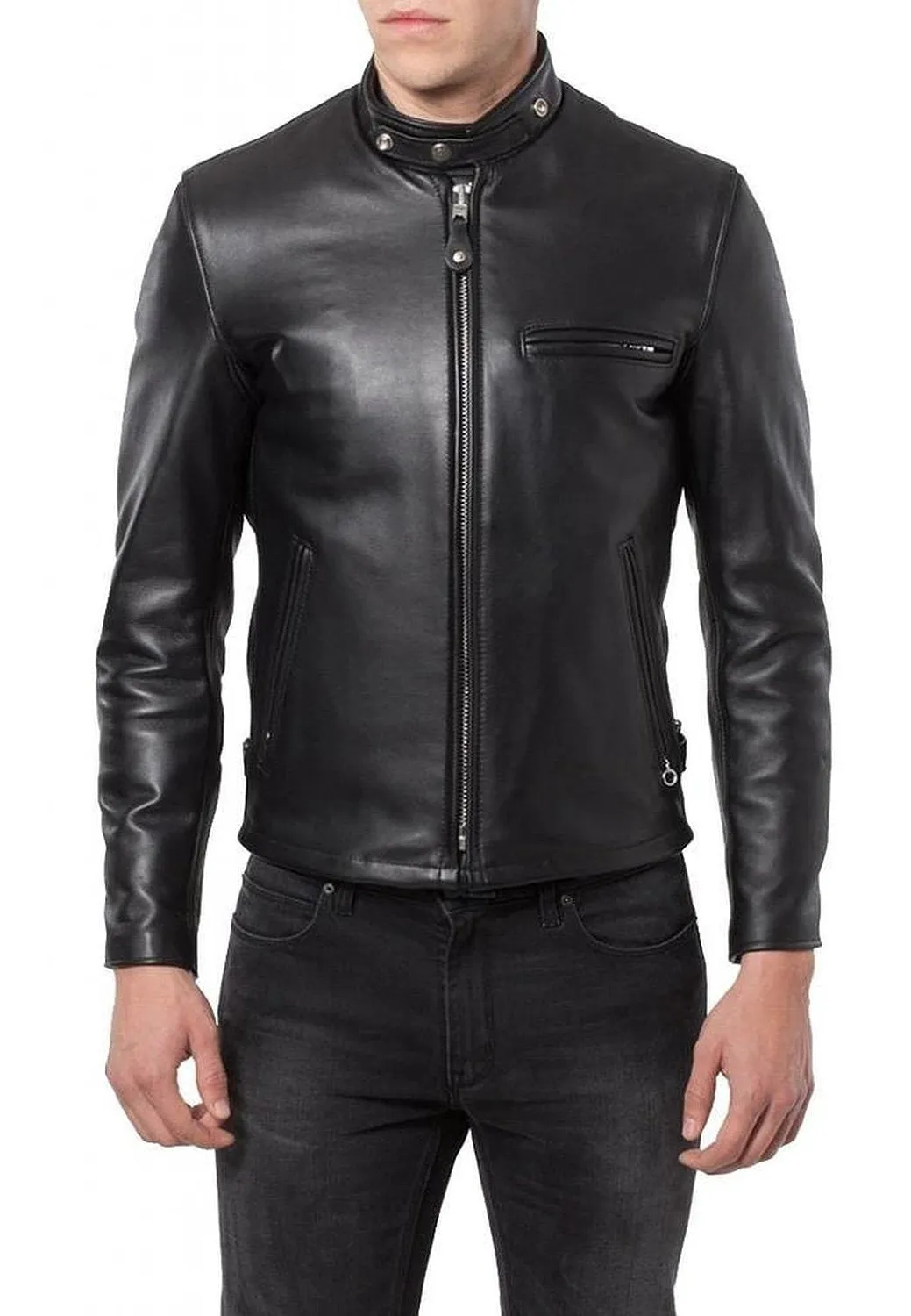 Leather Jackets Hub Mens Genuine Lambskin Leather Jacket (Black, Classic Jacket) - 1501070