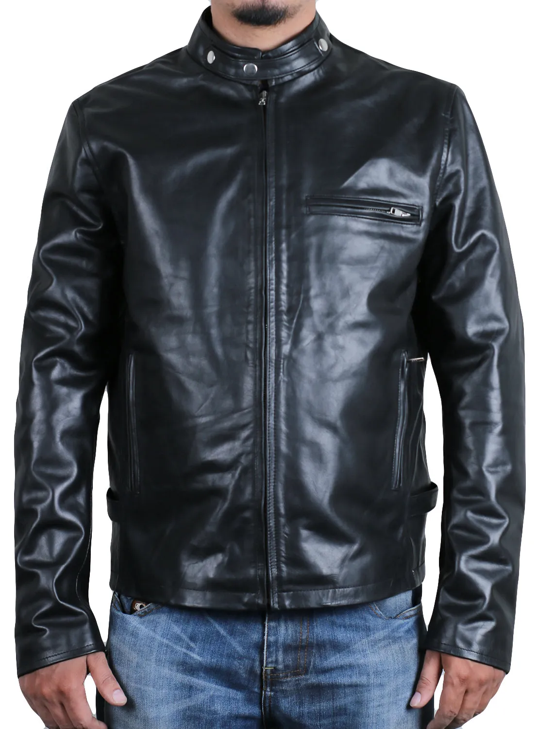 Leather Jackets Hub Mens Genuine Lambskin Leather Jacket (Black, Classic Jacket) - 1501070