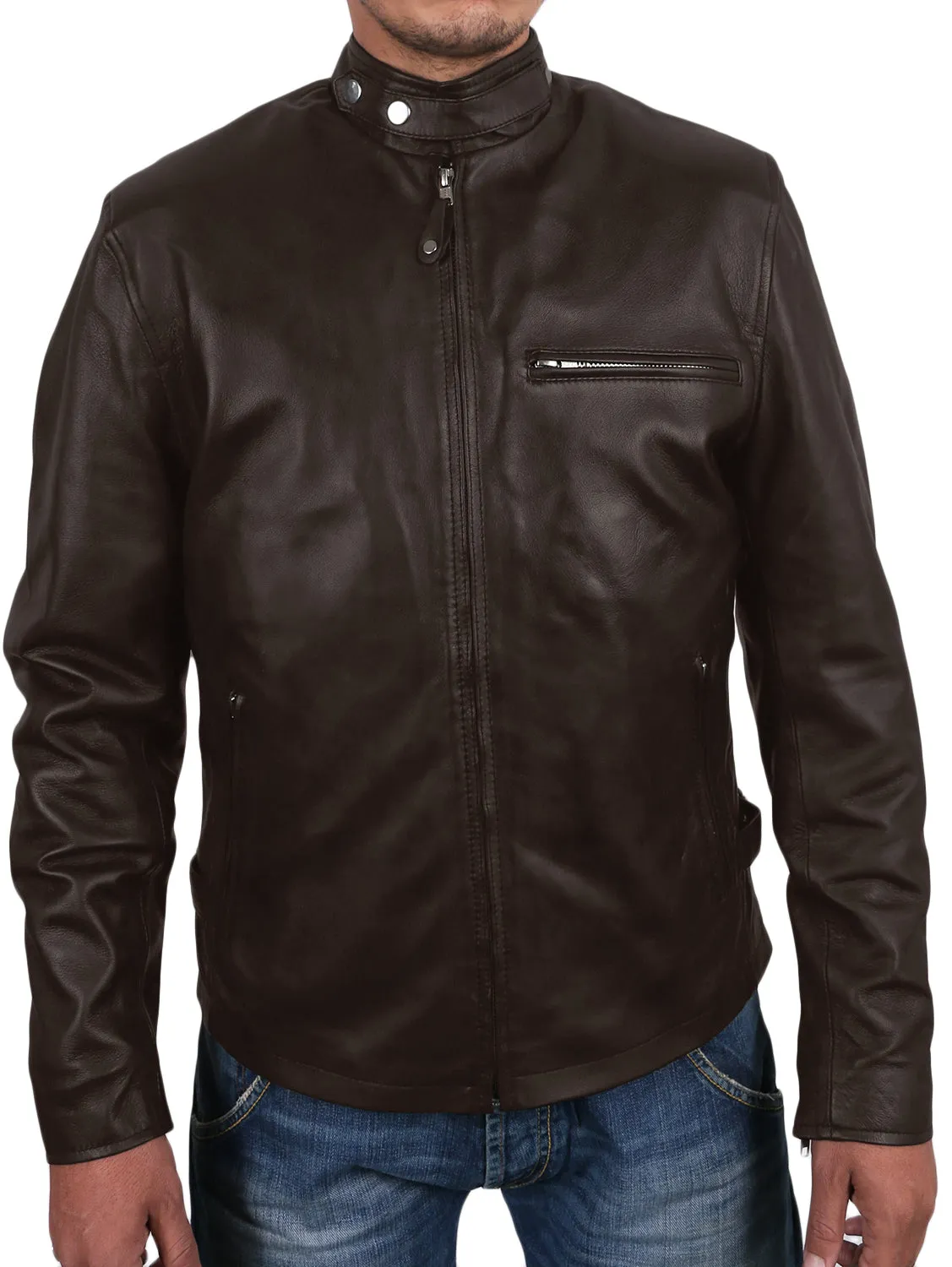 Leather Jackets Hub Mens Genuine Lambskin Leather Jacket (Black, Classic Jacket) - 1501070