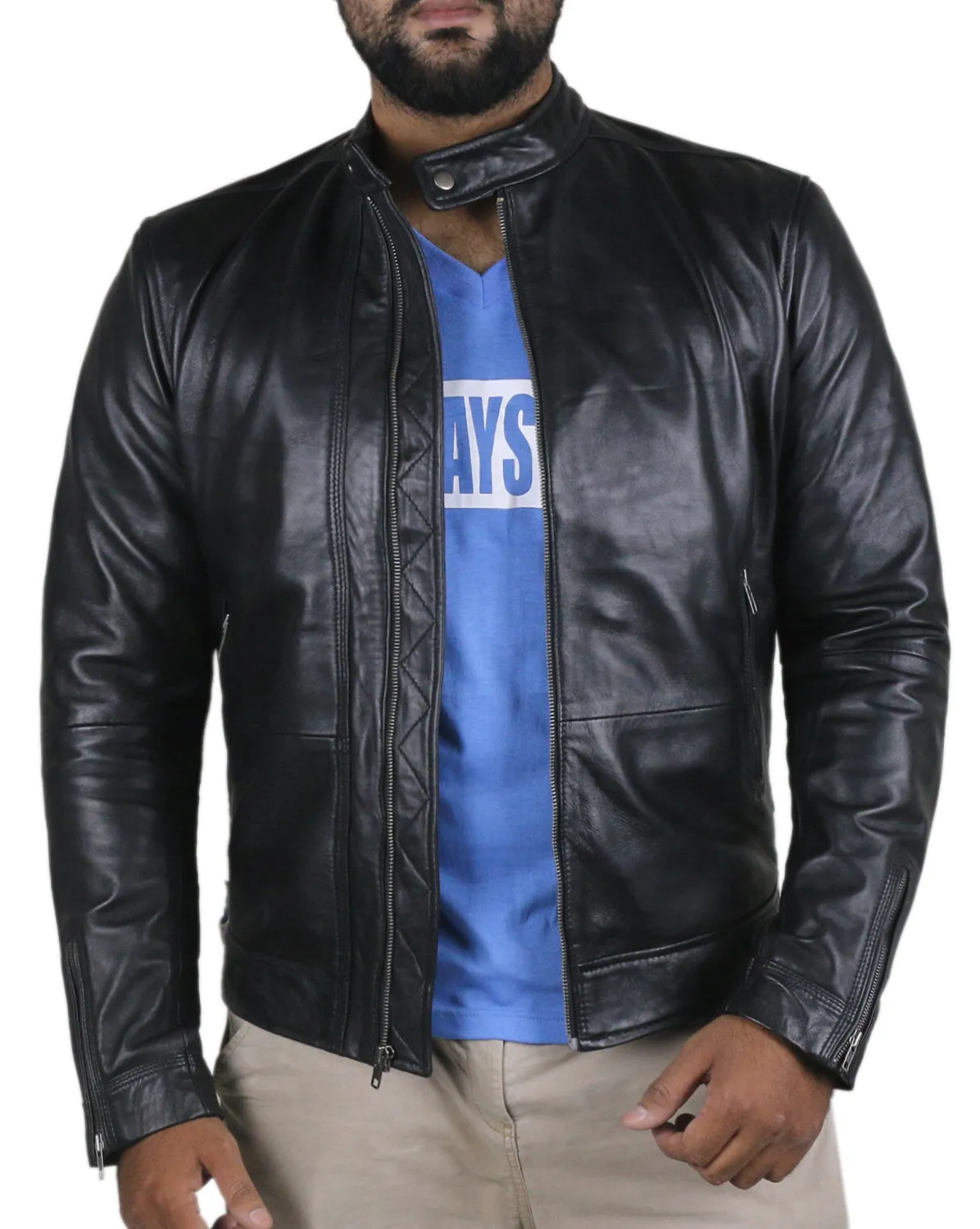 Leather Jackets Hub Mens Genuine Lambskin Leather Jacket (Black, Classic Jacket) - 1501272