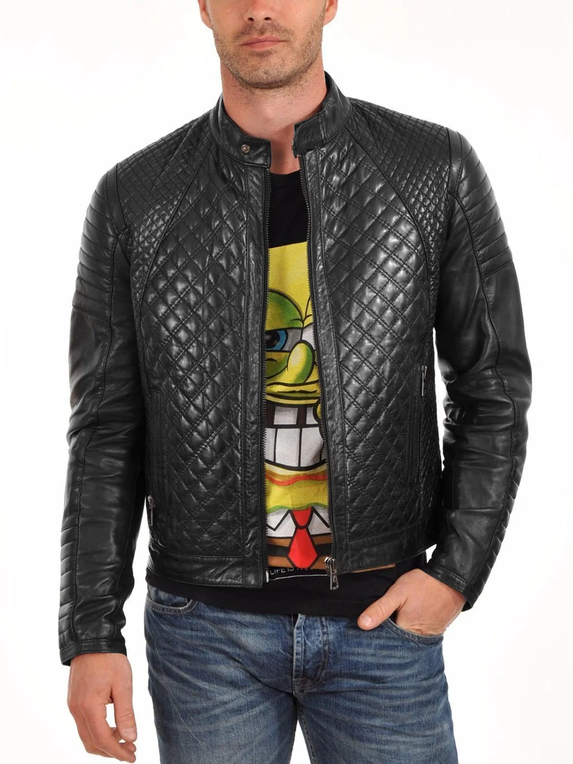 Leather Jackets Hub Mens Genuine Lambskin Leather Jacket (Black, Fencing Jacket) - 1501491