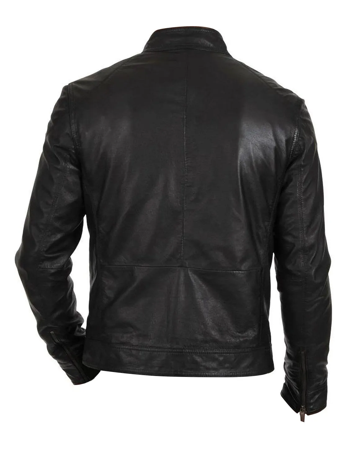 Leather Jackets Hub Mens Genuine Lambskin Leather Jacket (Black, Racer Jacket) - 1501069