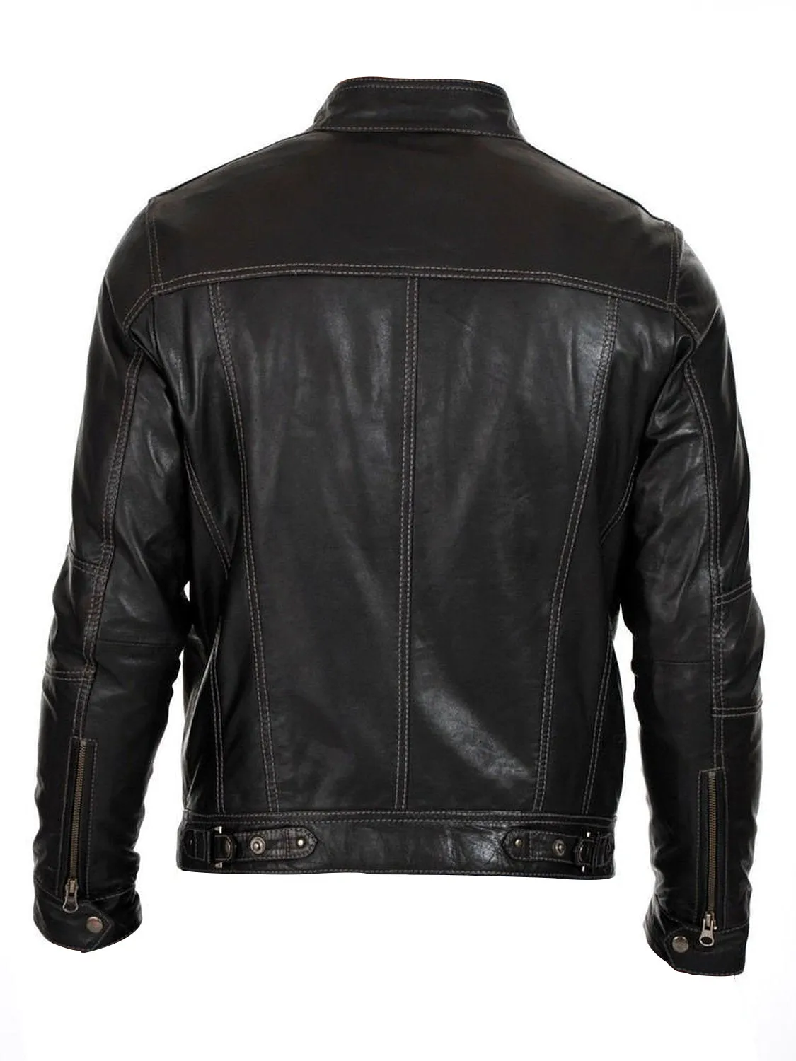 Leather Jackets Hub Mens Genuine Lambskin Leather Jacket (Black, Racer Jacket) - 1501254