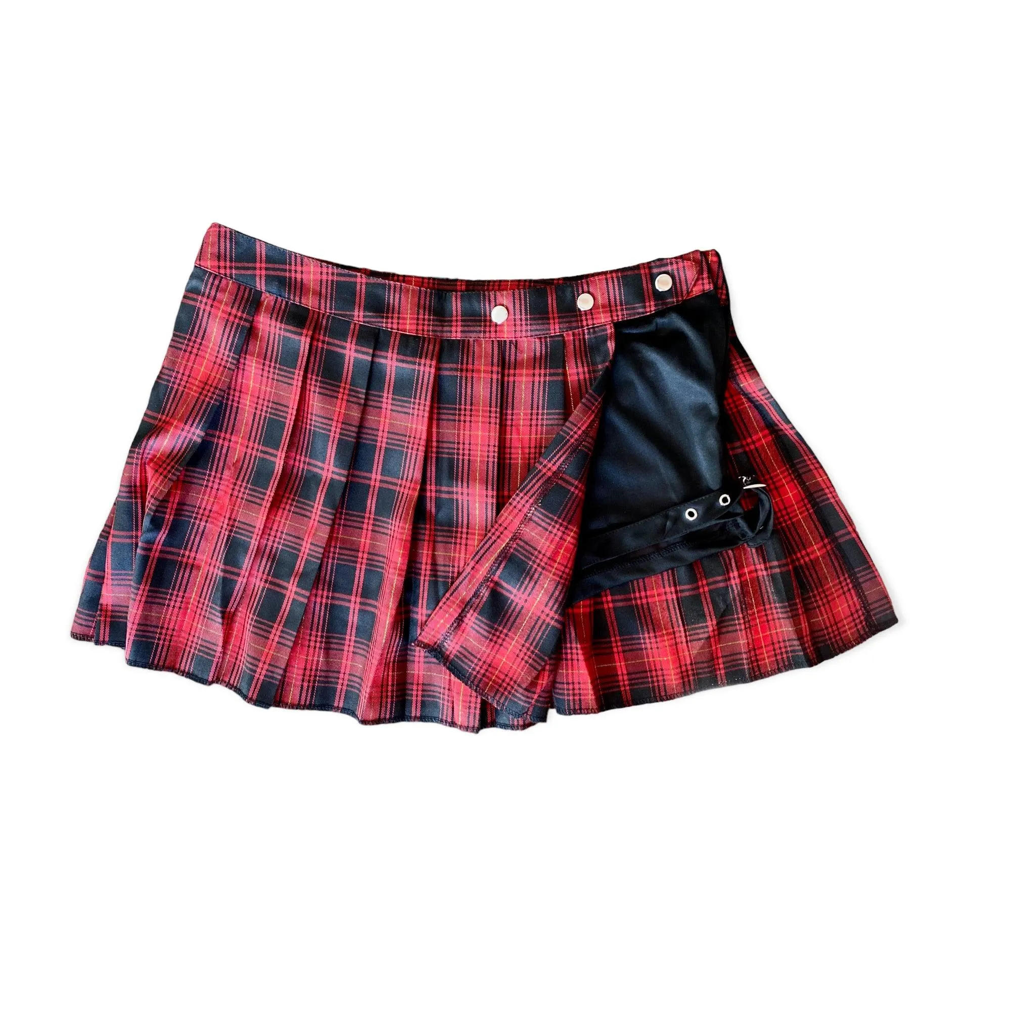 Leg Harness Plaid Pleated Mini Skirt for Women