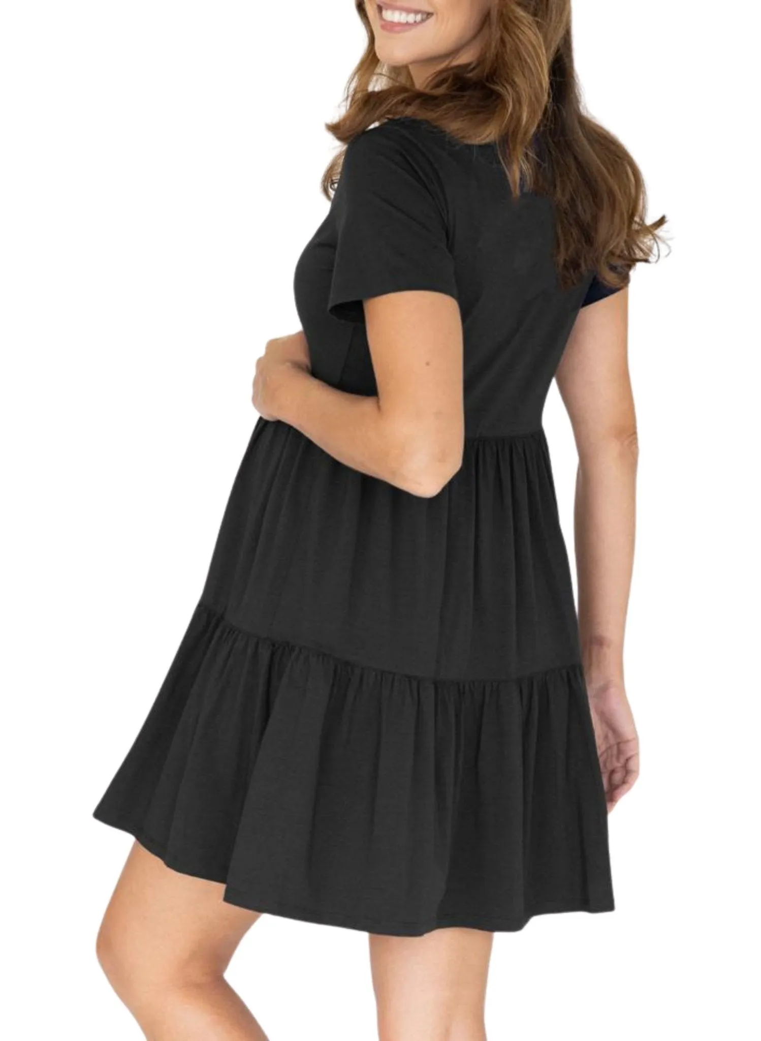 Maternity & Nursing Tiered Dress - Black