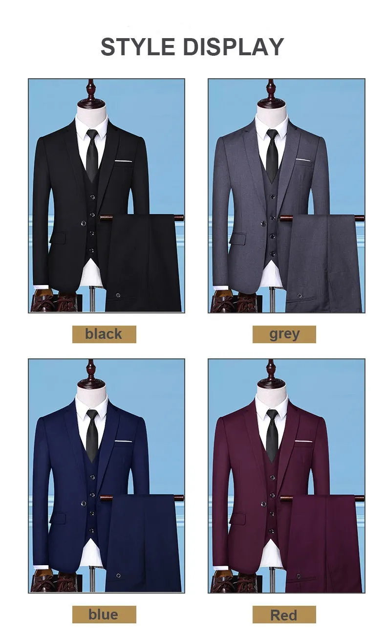 Men 3 Piece Slim Fit Luxe Quality Office Suit Wedding Formal Wear Dress Groom Business Jacket Waistcoat & Trouser Set Suit | AD3006