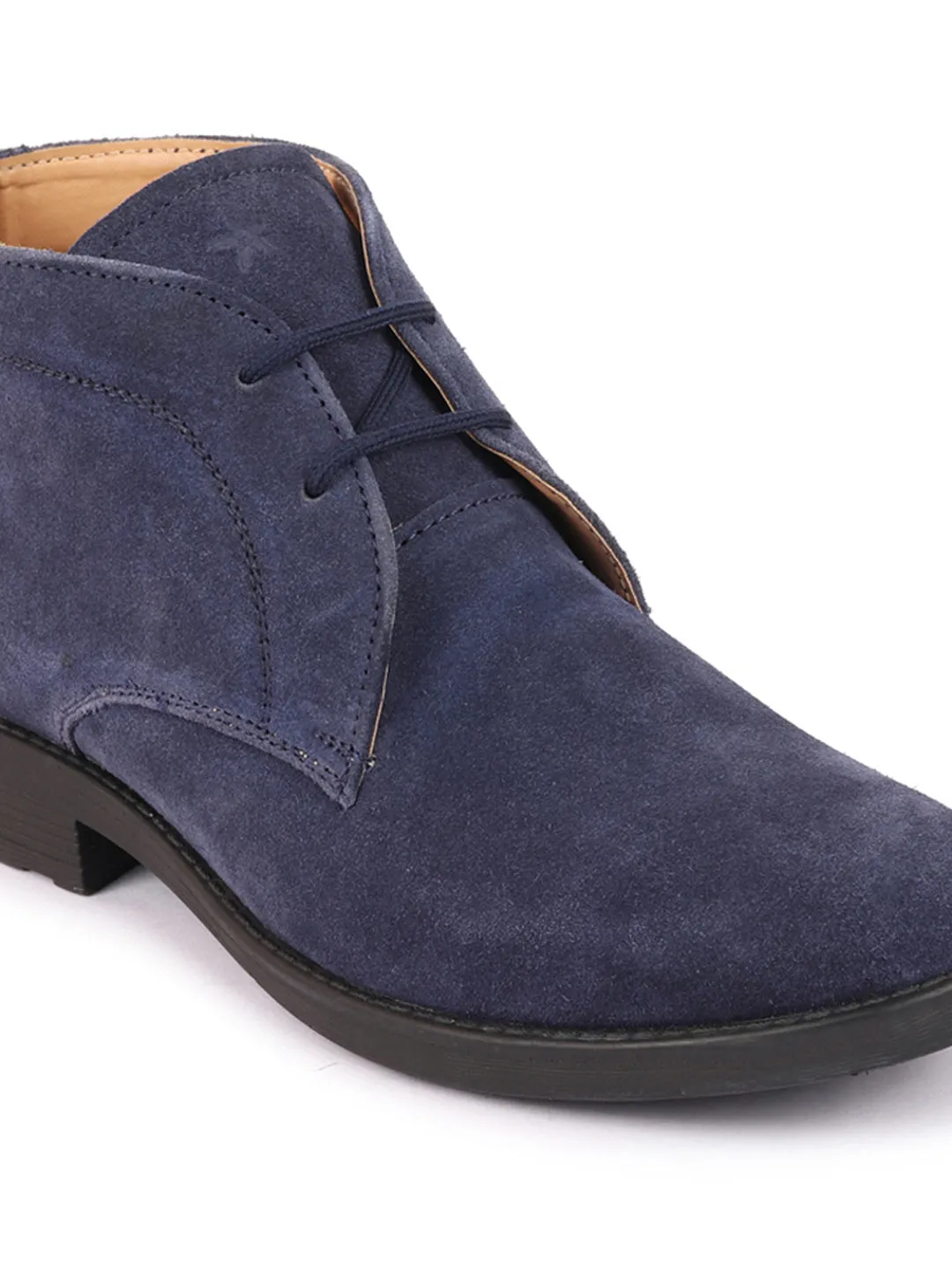 Men Navy Blue Suede Leather High Ankle Lace Up Chukka Boots