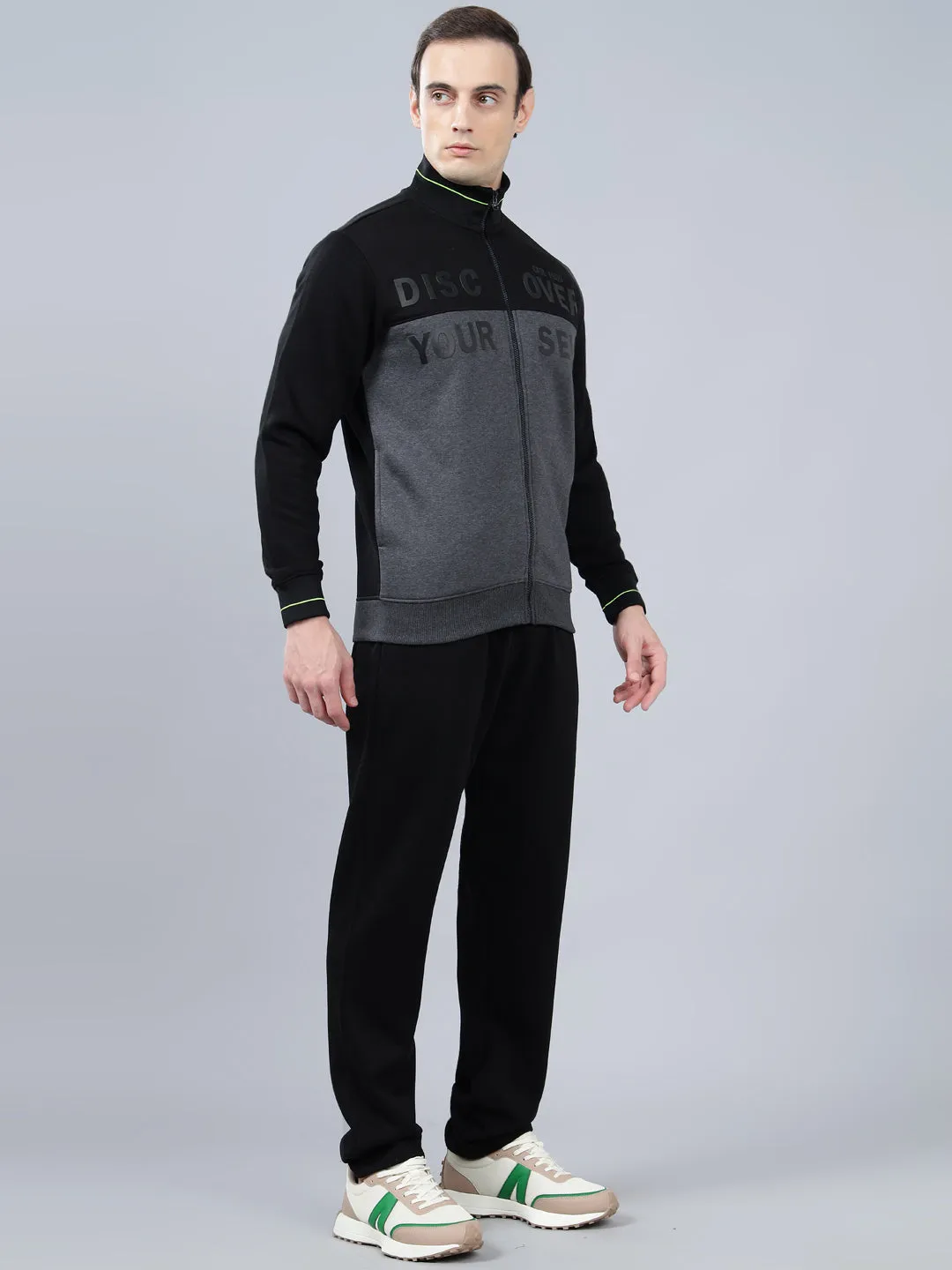 Men's Black Color Block Winter Track Suit