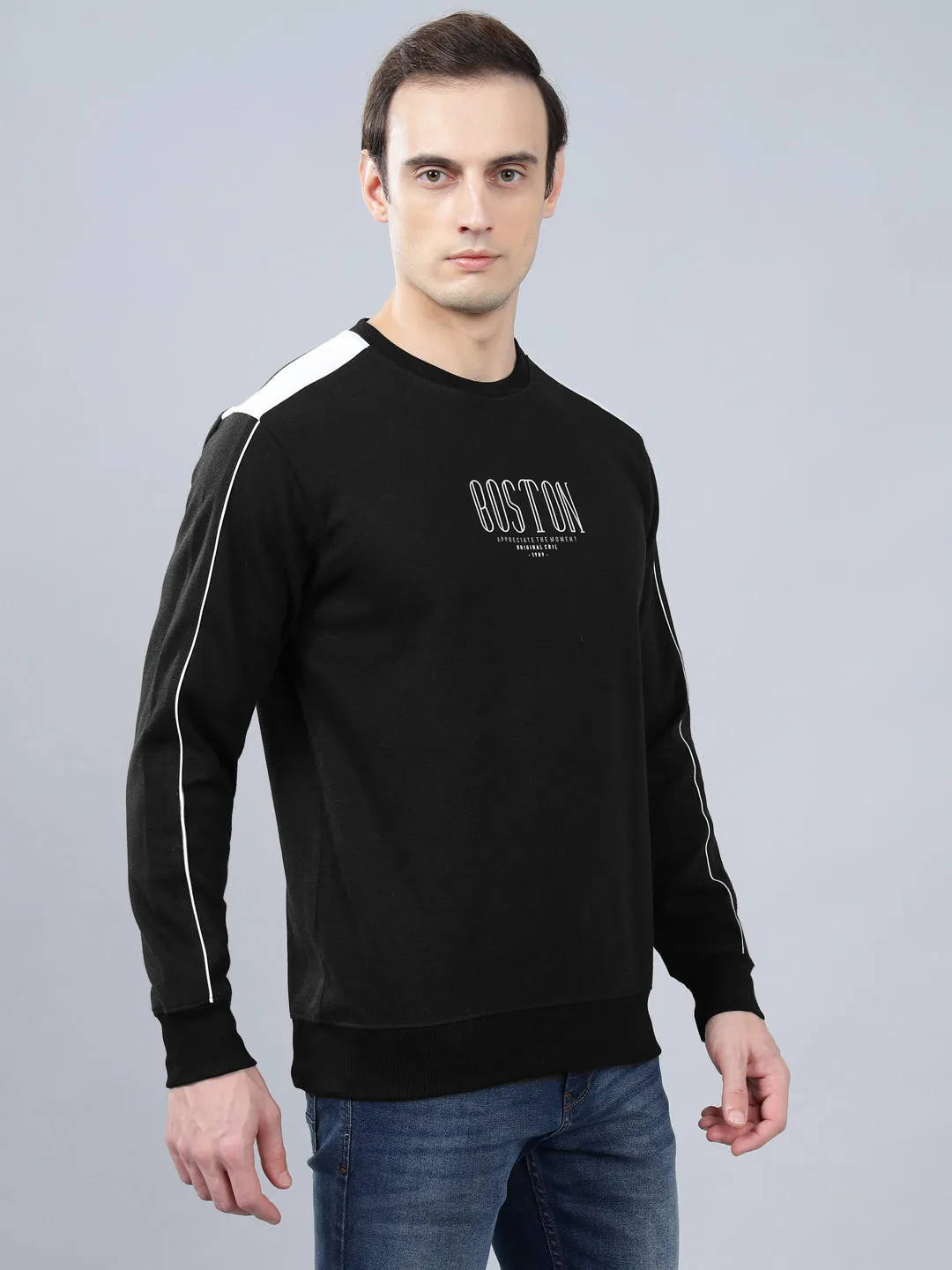 Men's Black Printed Full Sleeves T-shirt For Winter