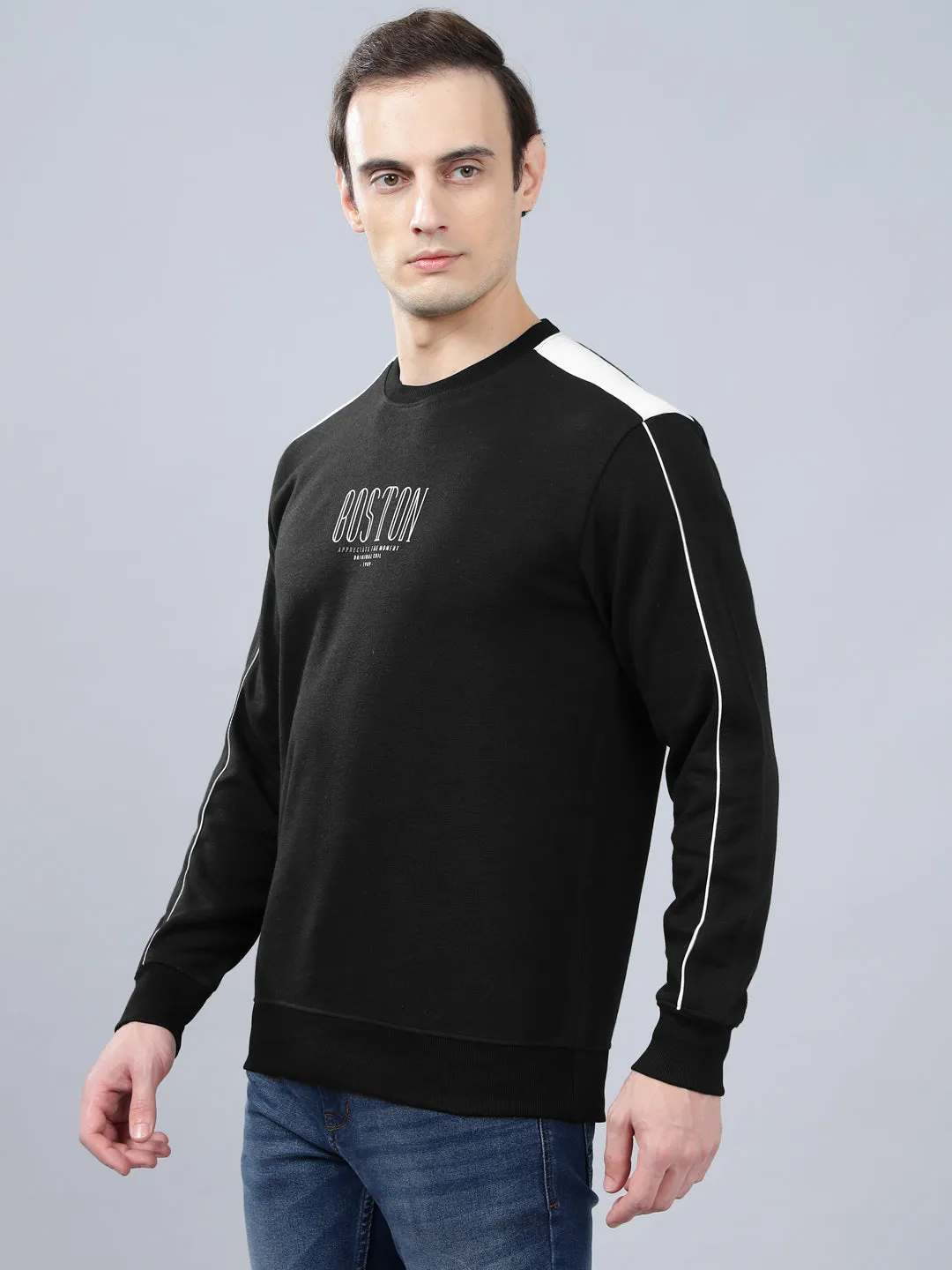 Men's Black Printed Full Sleeves T-shirt For Winter