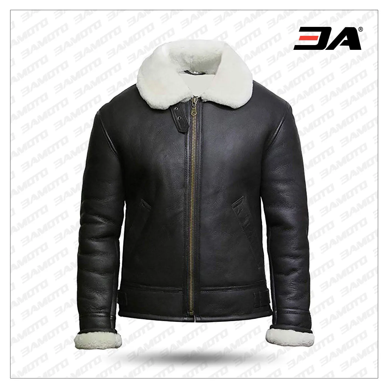 Men's Cream Wool Aviator B3 Shearling Real Sheepskin Leather Bomber Flying Pilot Jacket